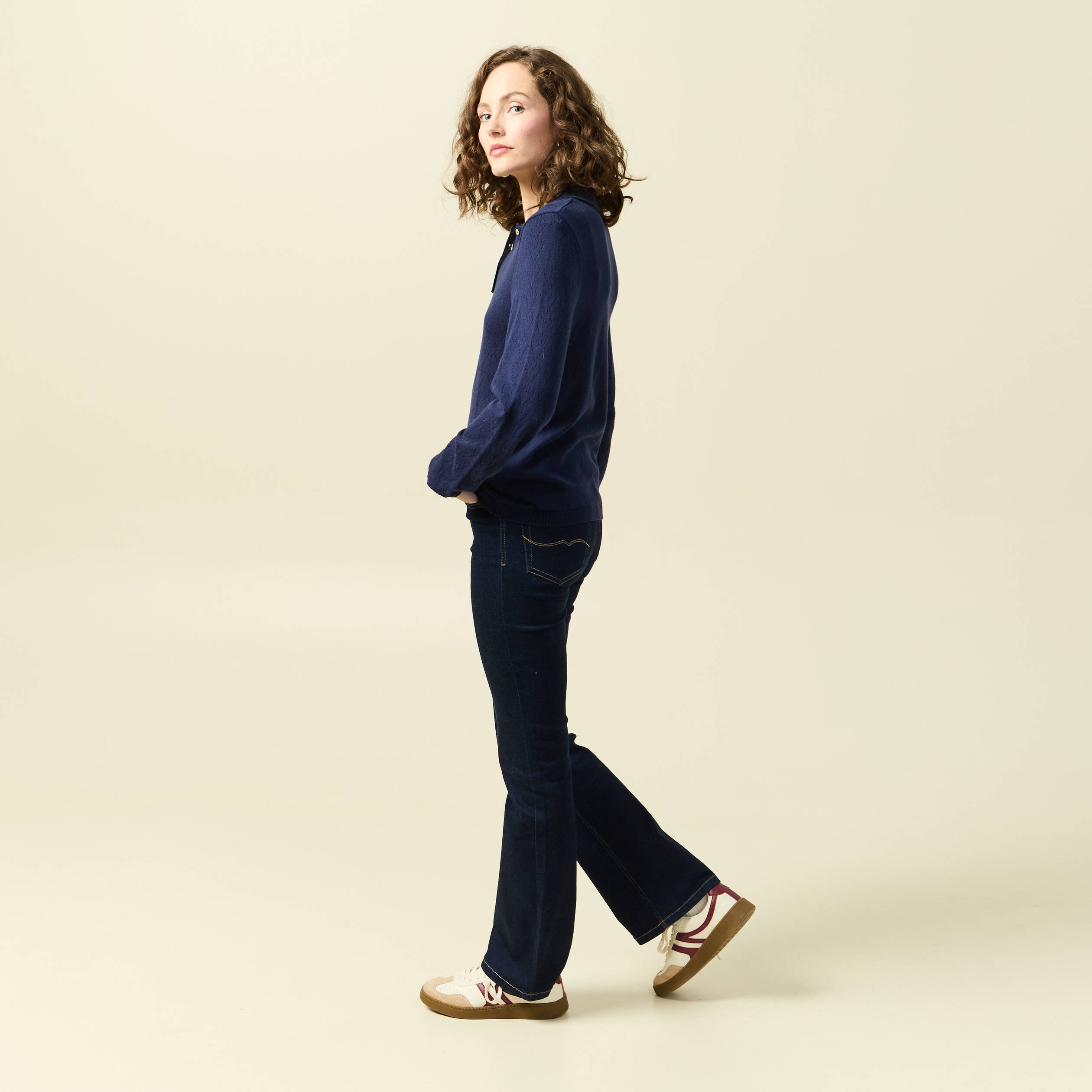 pull ajoure manches longues en coton bleu marine femme Pull ajouré manches longues en coton bleu marine femme