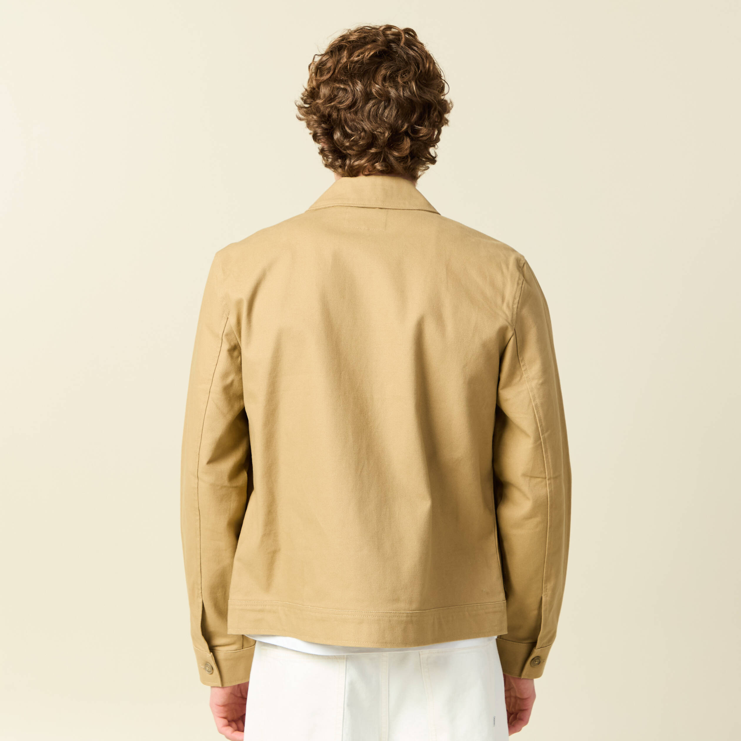 Blouson droit court en coton beige homme