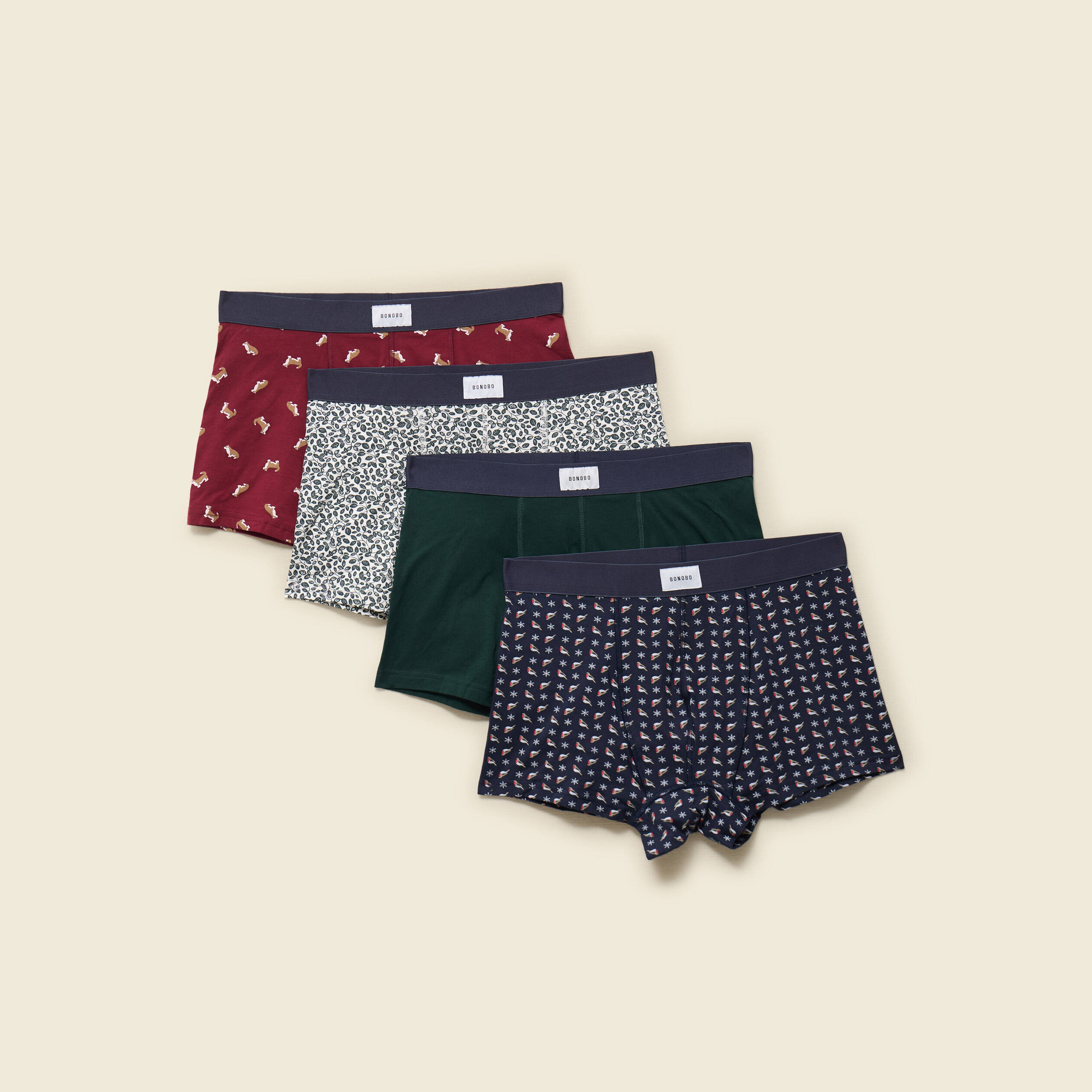 Lot de 4 boxers no&euml;l bordeaux homme