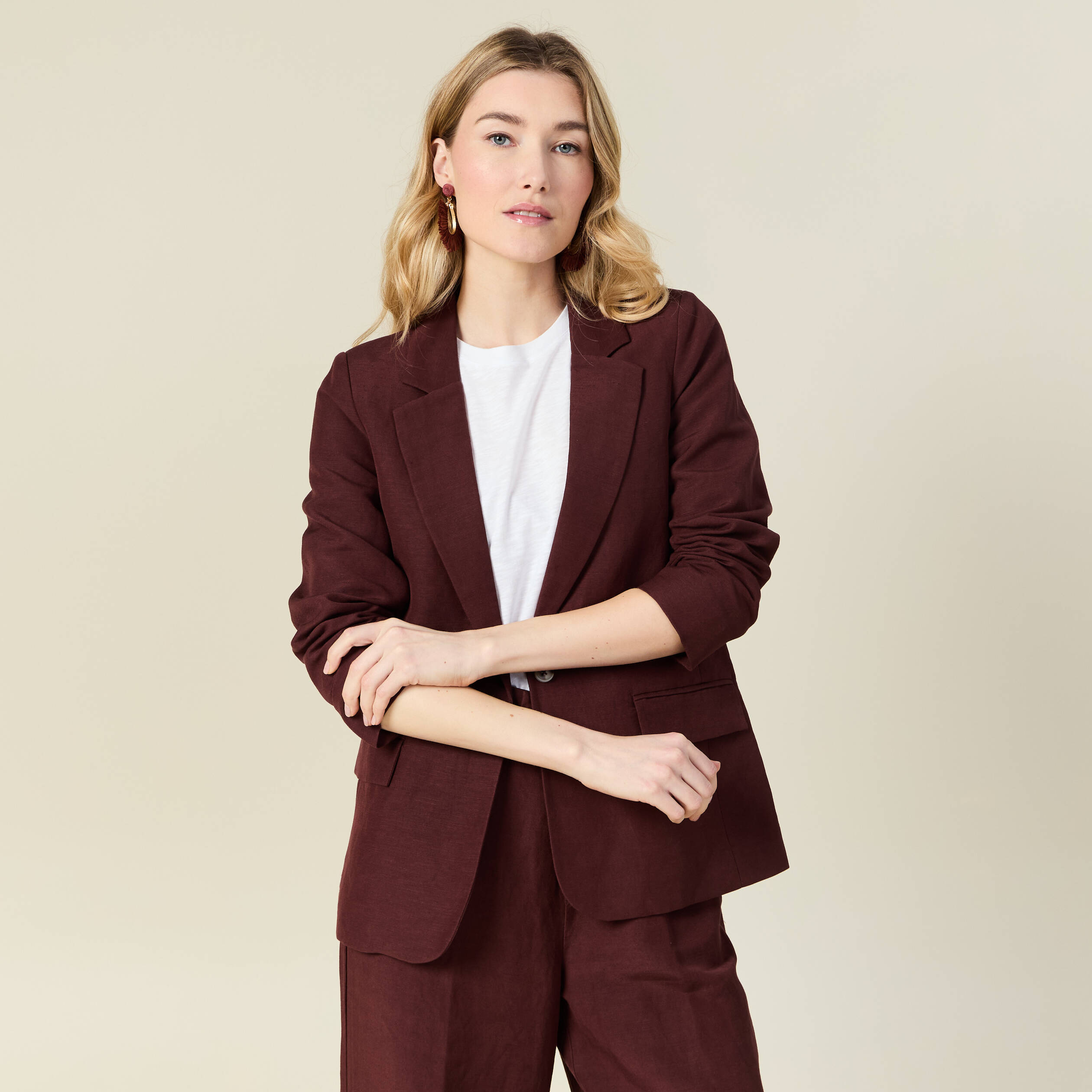 veste blazer manches longues bordeaux femme Veste blazer manches longues bordeaux femme