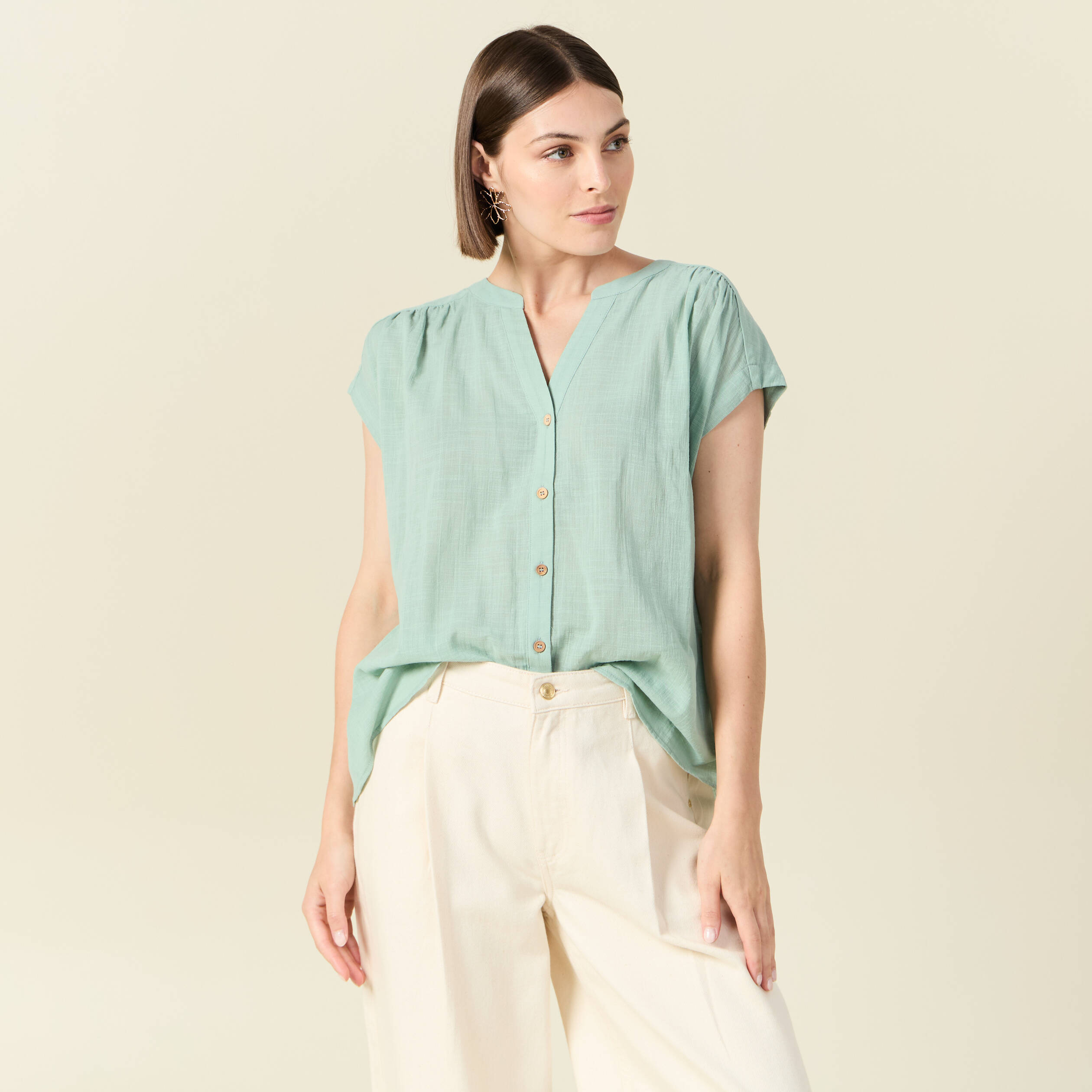 chemise manches courtes vert pastel femme Chemise manches courtes vert pastel femme