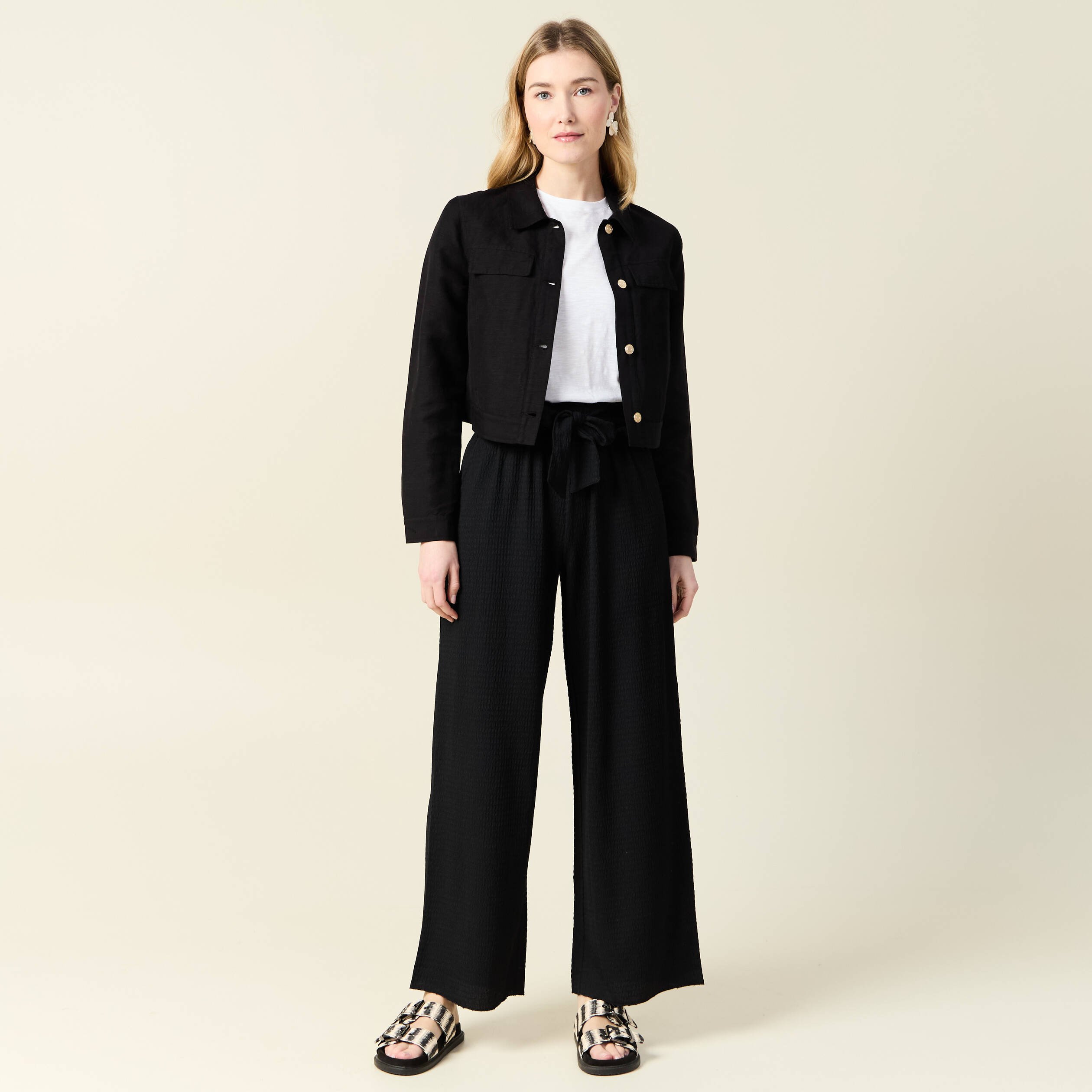 pantalon large fluide noeud noir femme Pantalon large fluide noeud noir femme