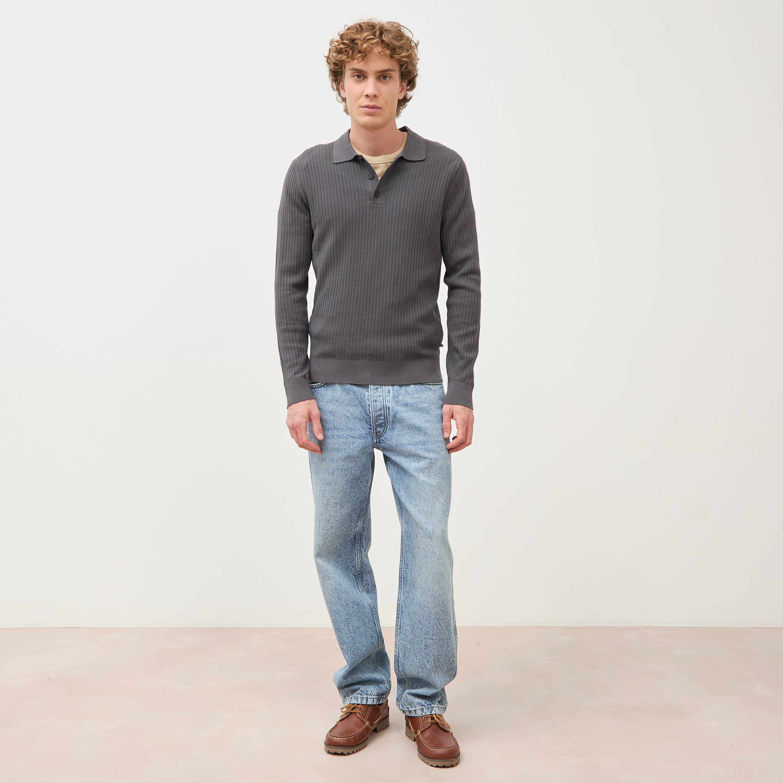 Pull manches longues en coton gris fonc&eacute; homme