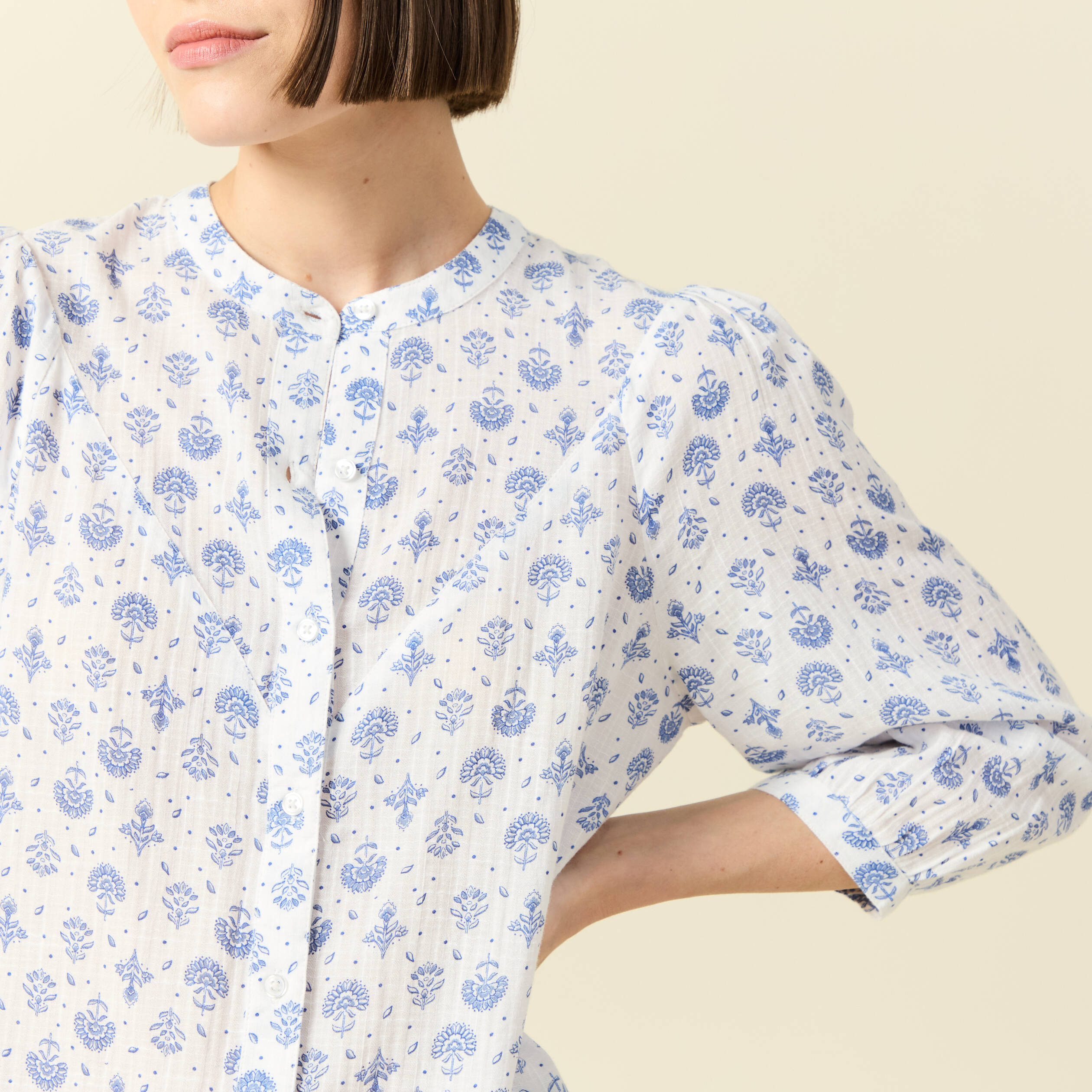 Chemise &agrave; manches longues bleu femme