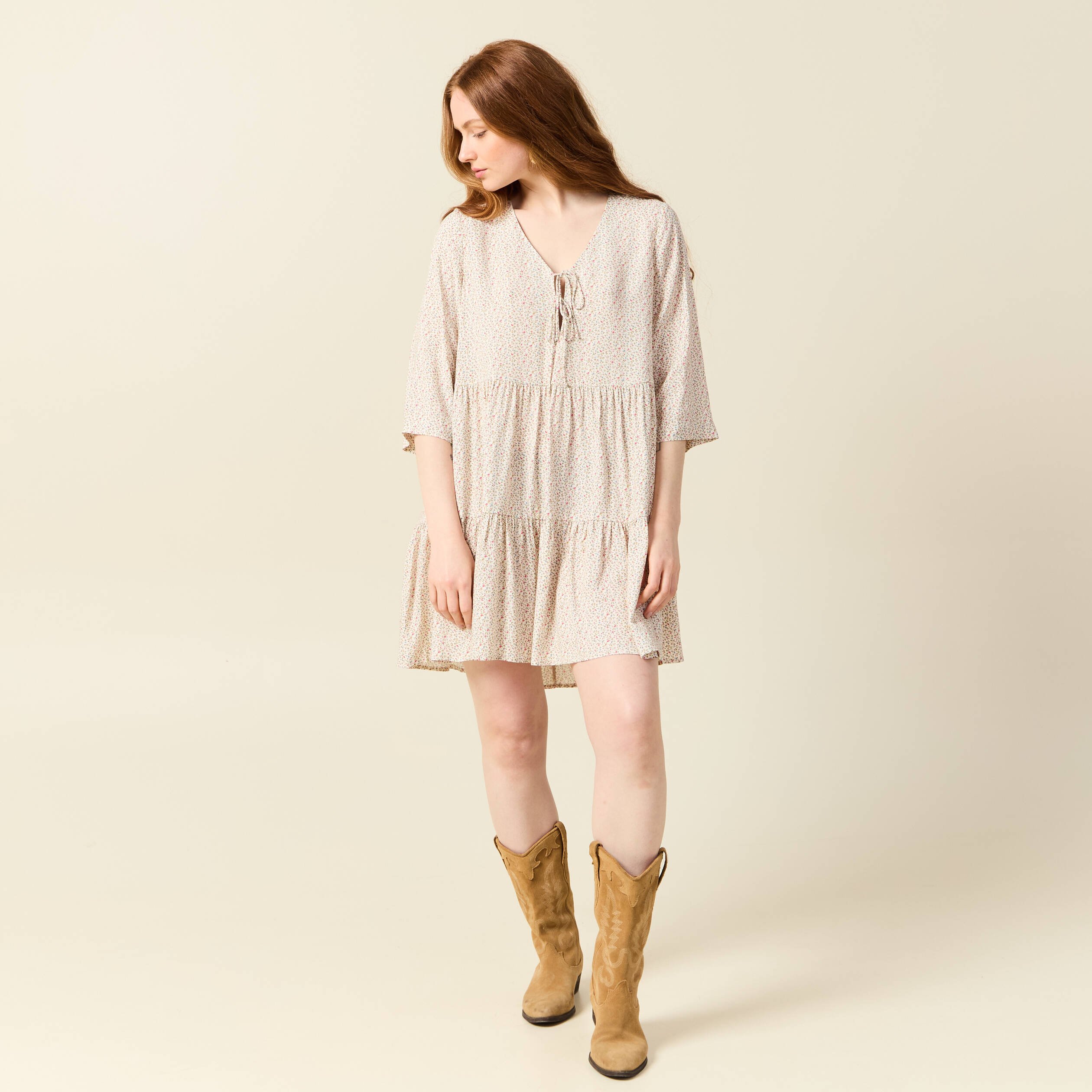 robe evasee manches 34 blanc femme Robe évasée manches 3/4 blanc femme
