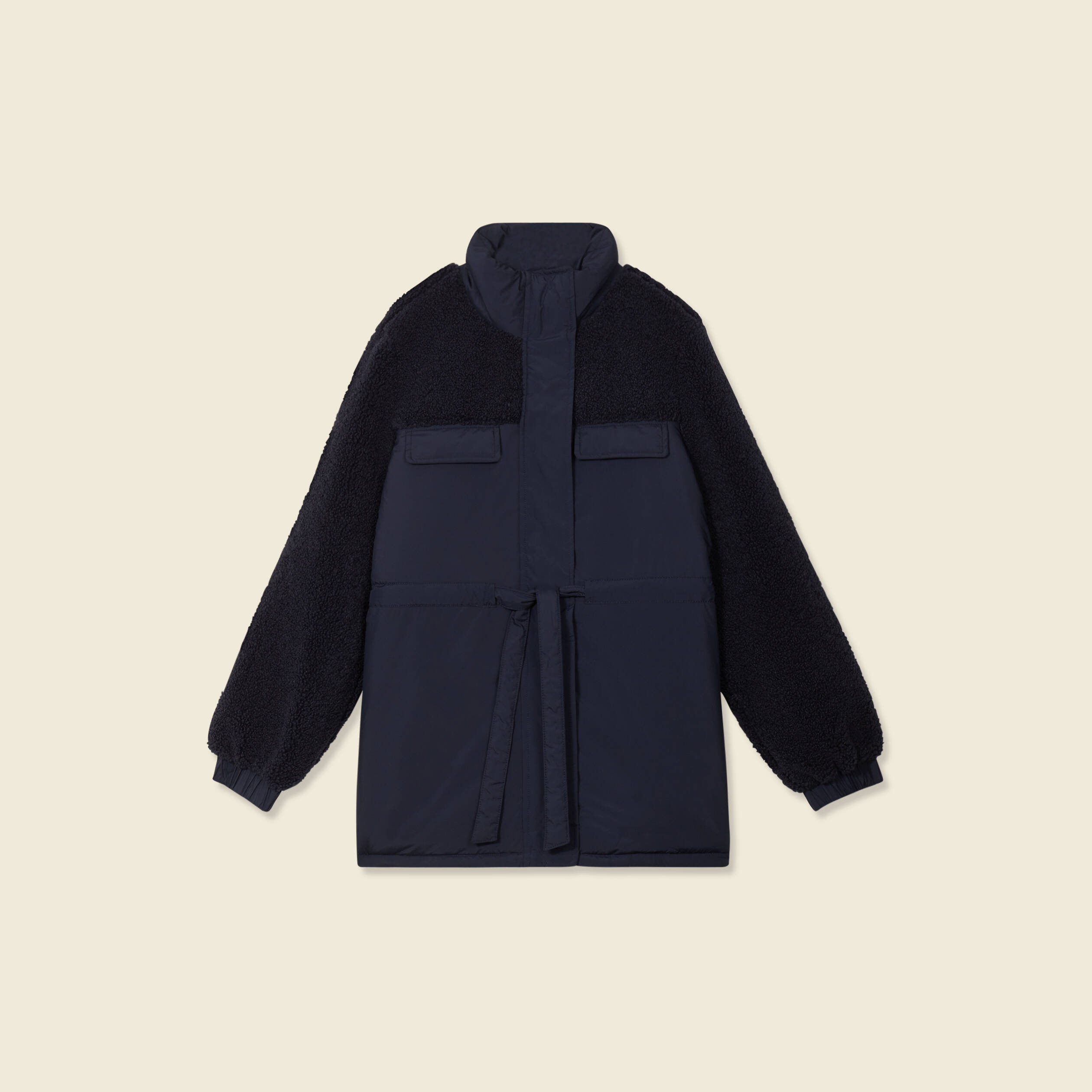 manteau manches sherpa bleu marine femme Manteau manches sherpa bleu marine femme