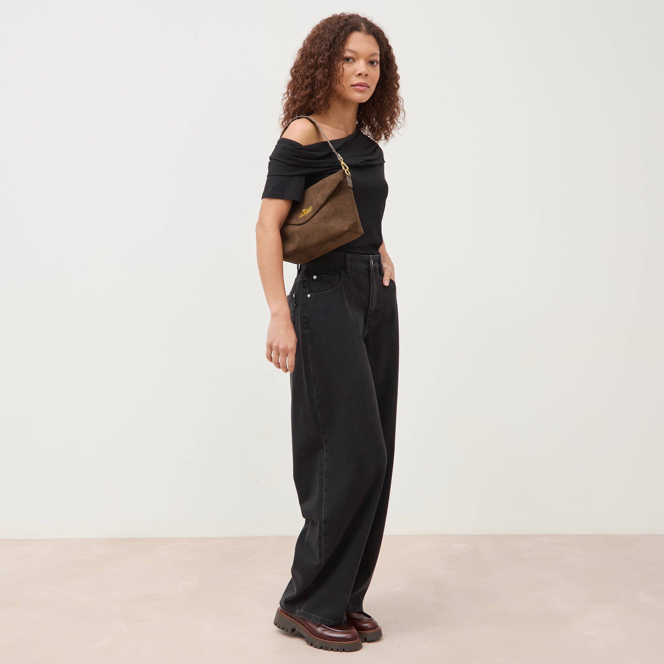 Jeans loose en coton denim gris femme
