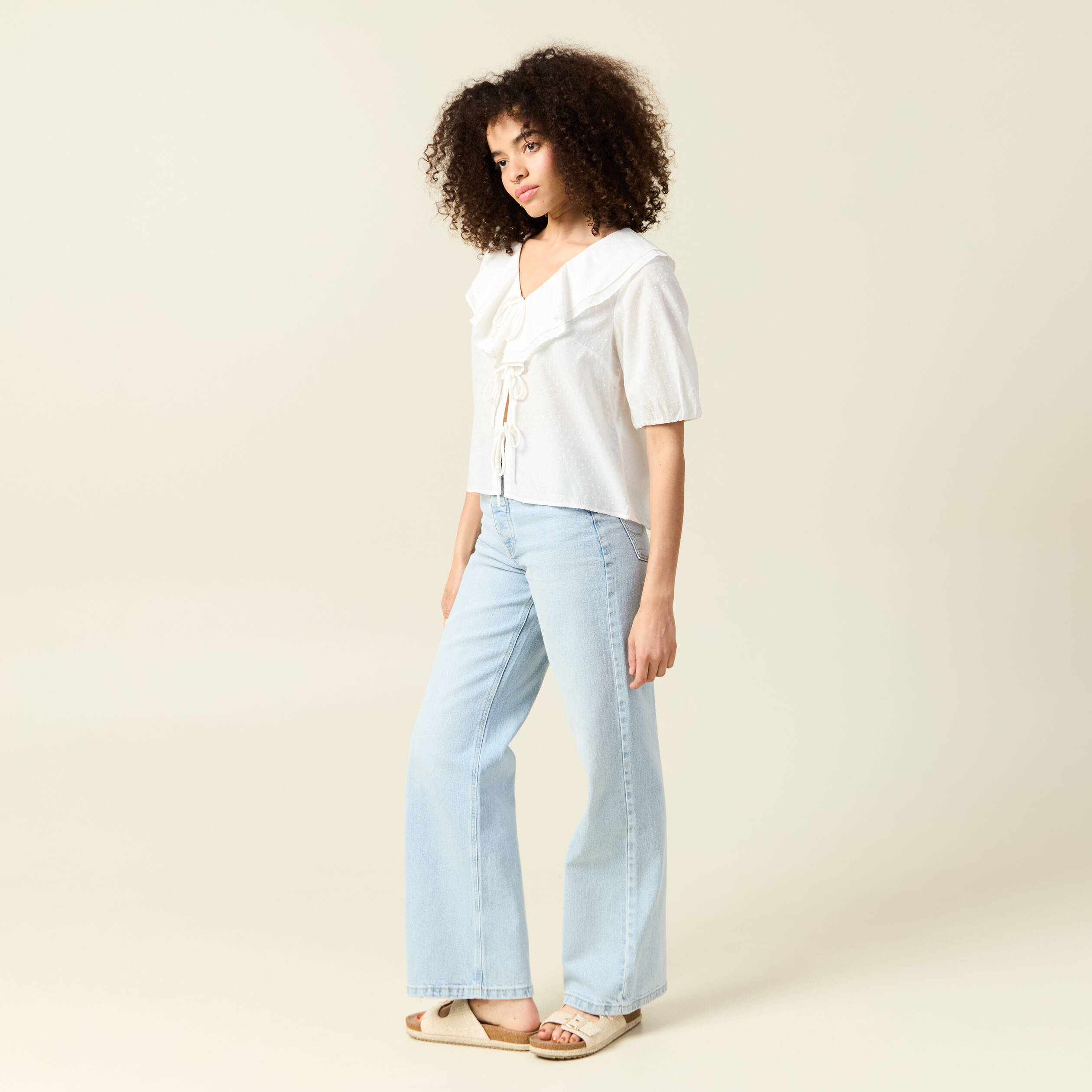blouse manches courtes nouee ecru femme Blouse manches courtes nouée ecru femme