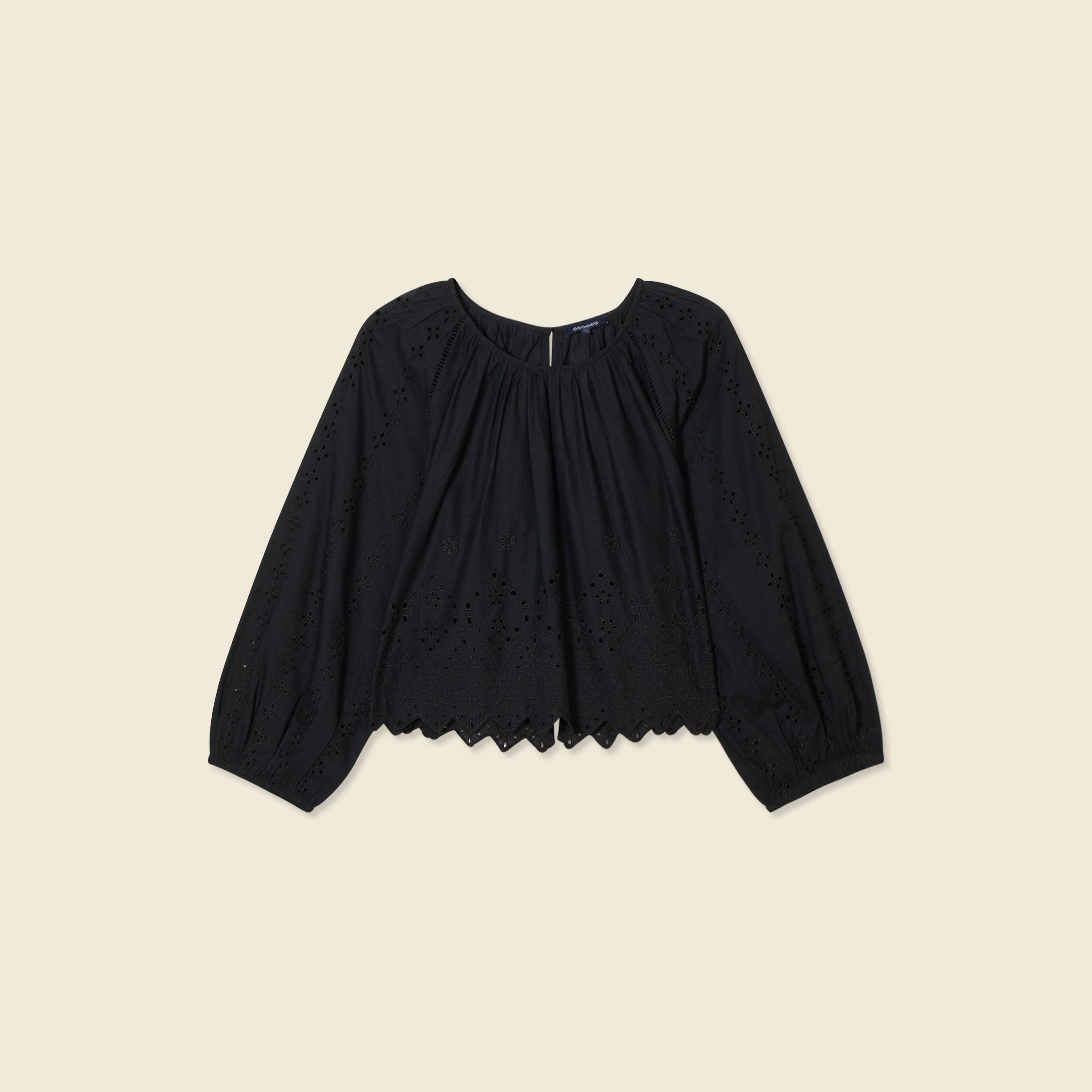 blouse manches 34 brodee noir femme Blouse manches 3/4 brodée noir femme