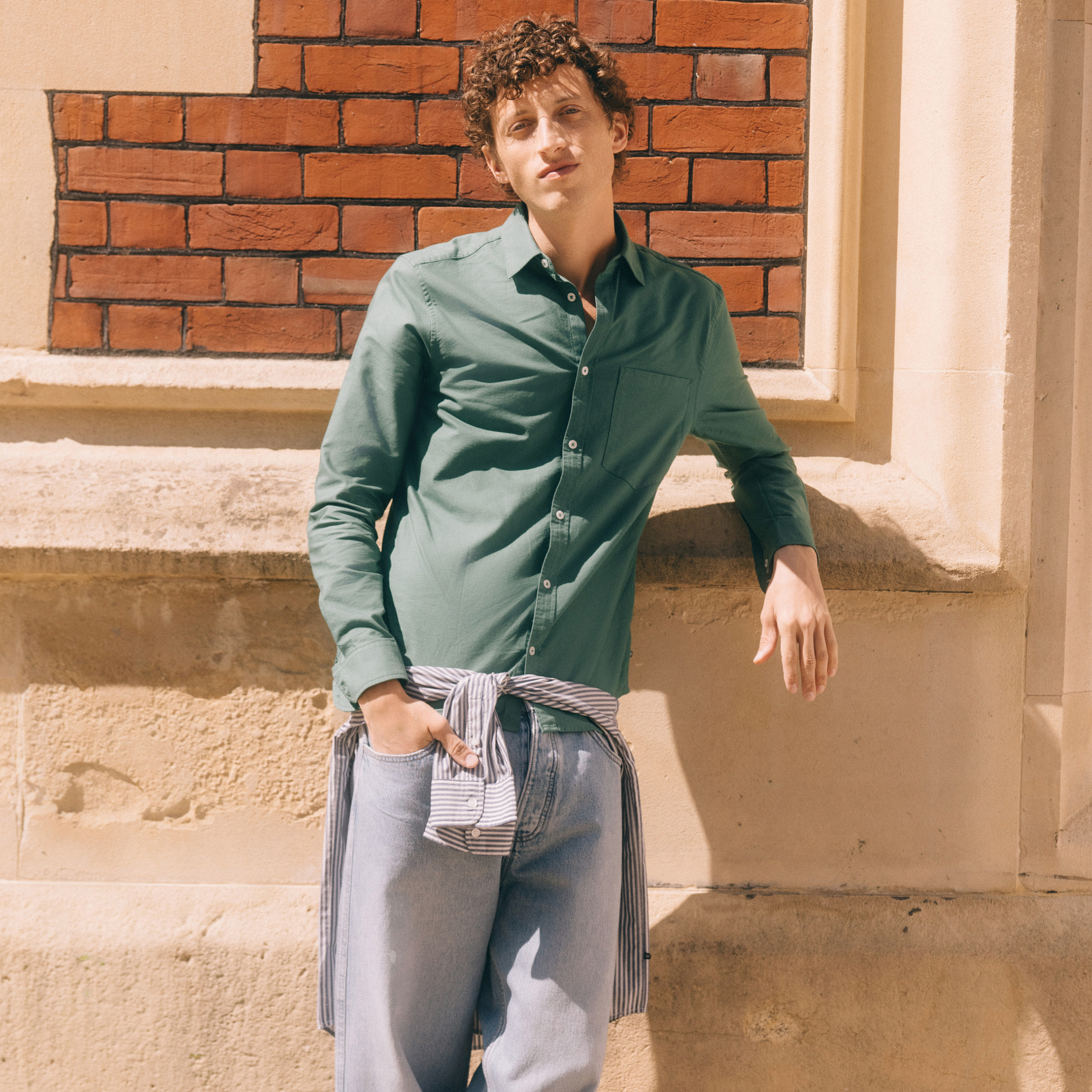 Chemise manches longues vert homme