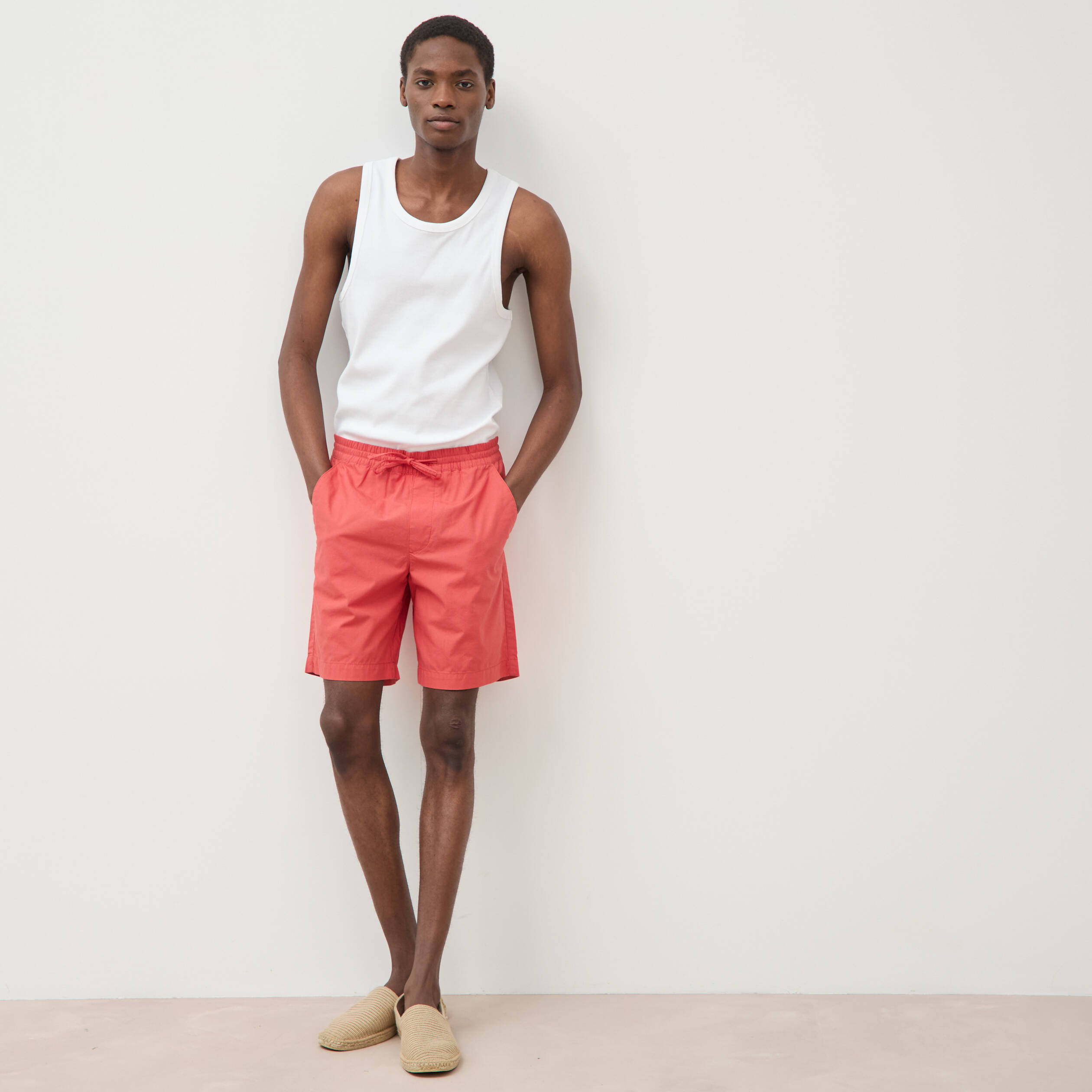 Bermuda en coton rouge corail homme