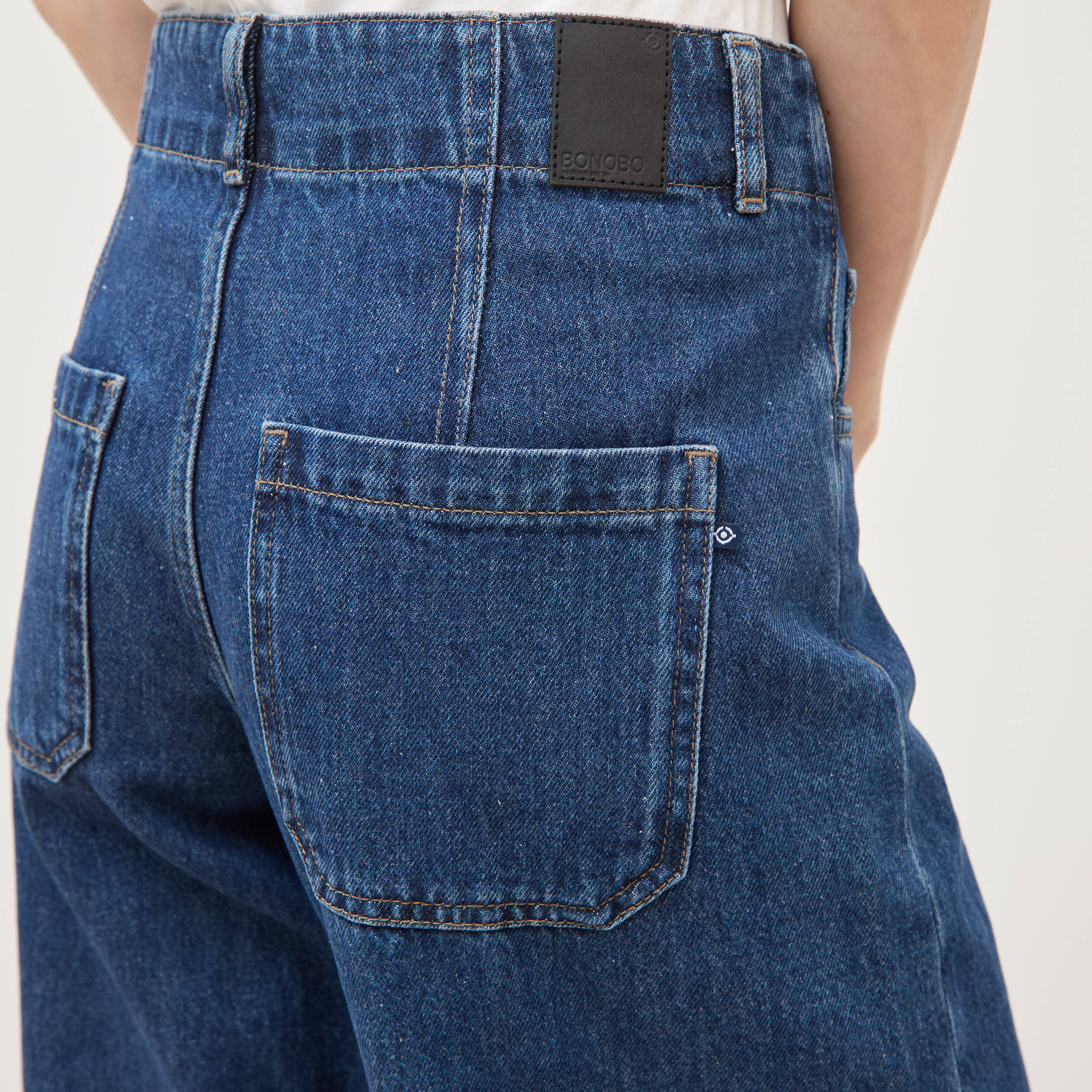 Jeans loose taille haute en coton denim used femme