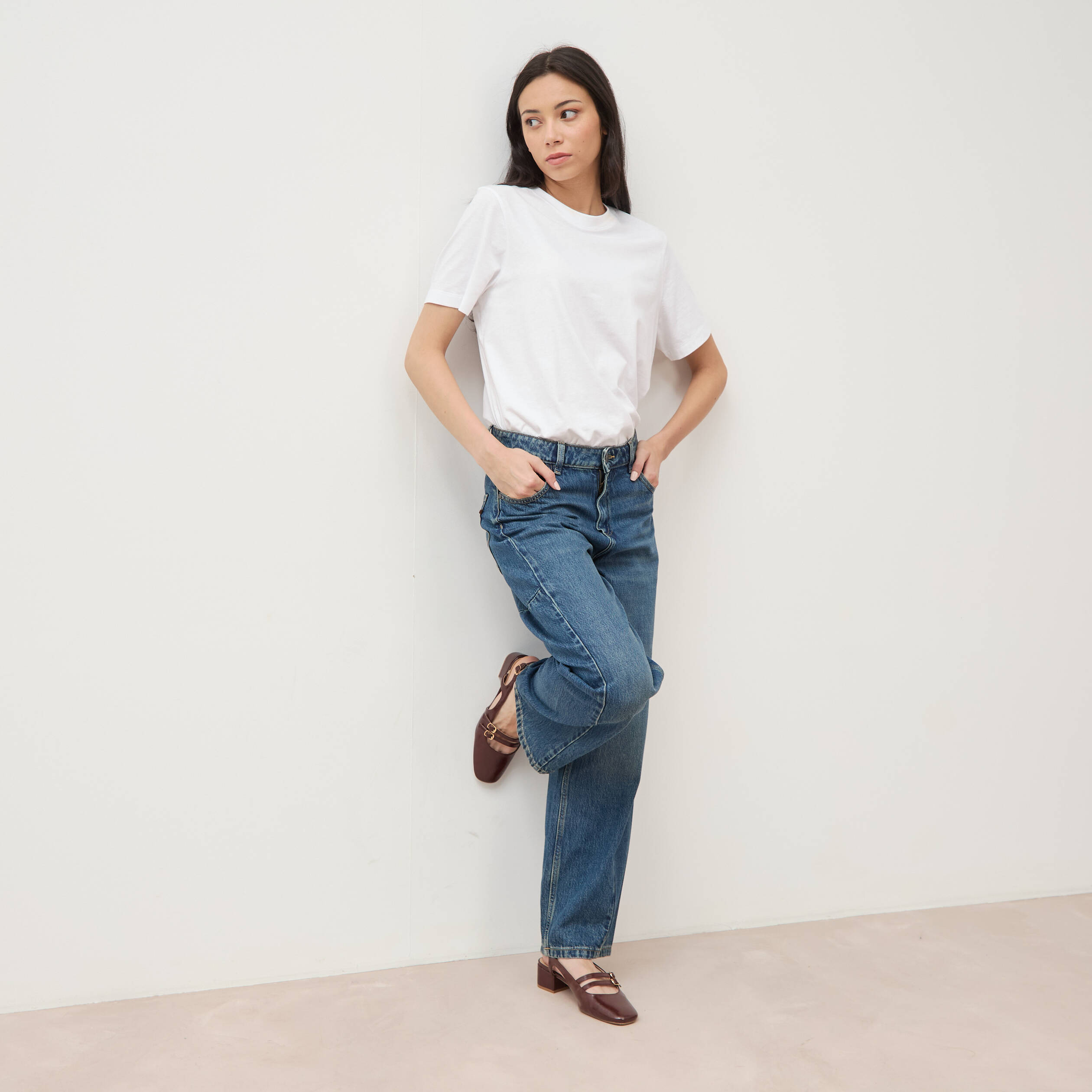 Jeans barrel taille standard bleu femme