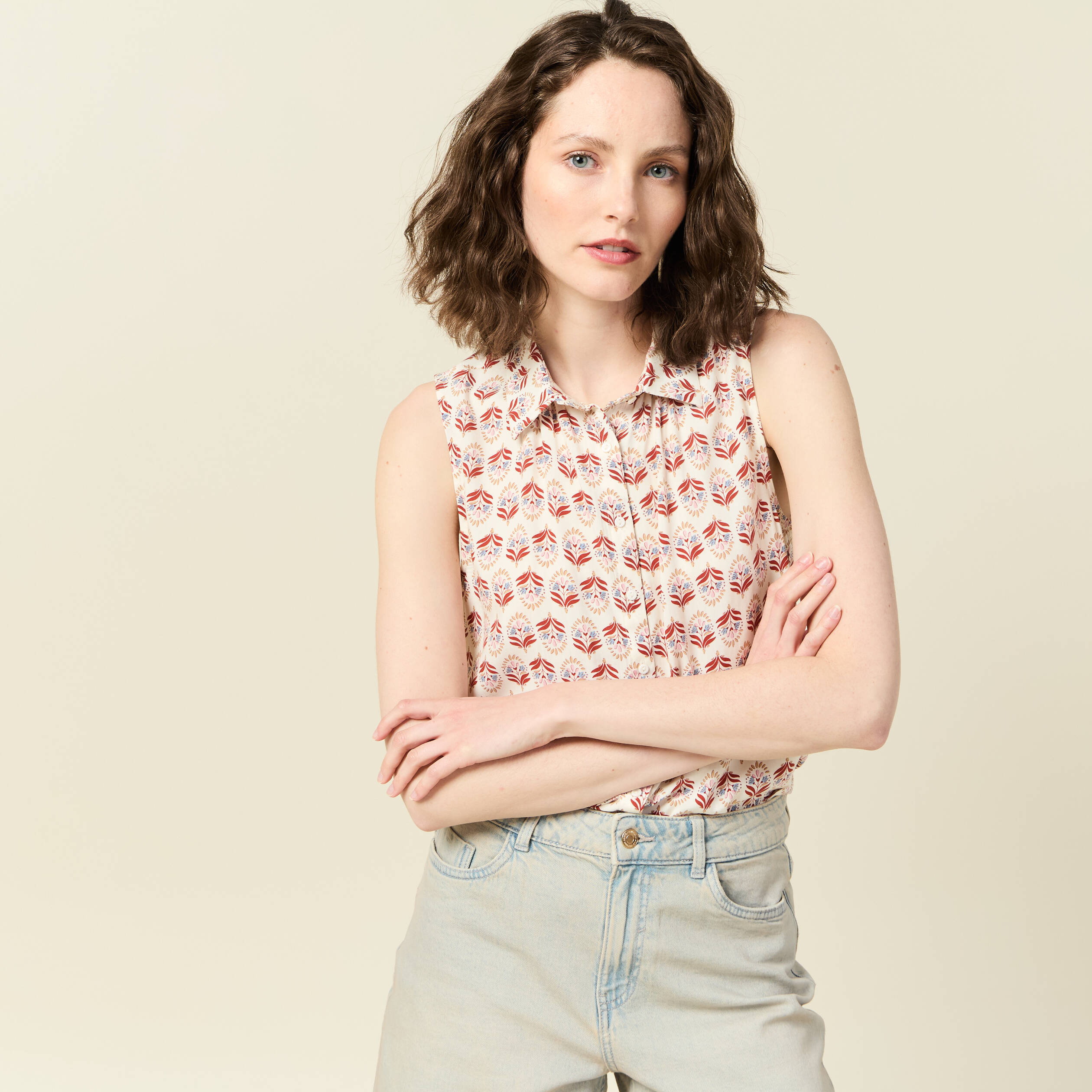 blouse sans manches ivoire femme Blouse sans manches ivoire femme