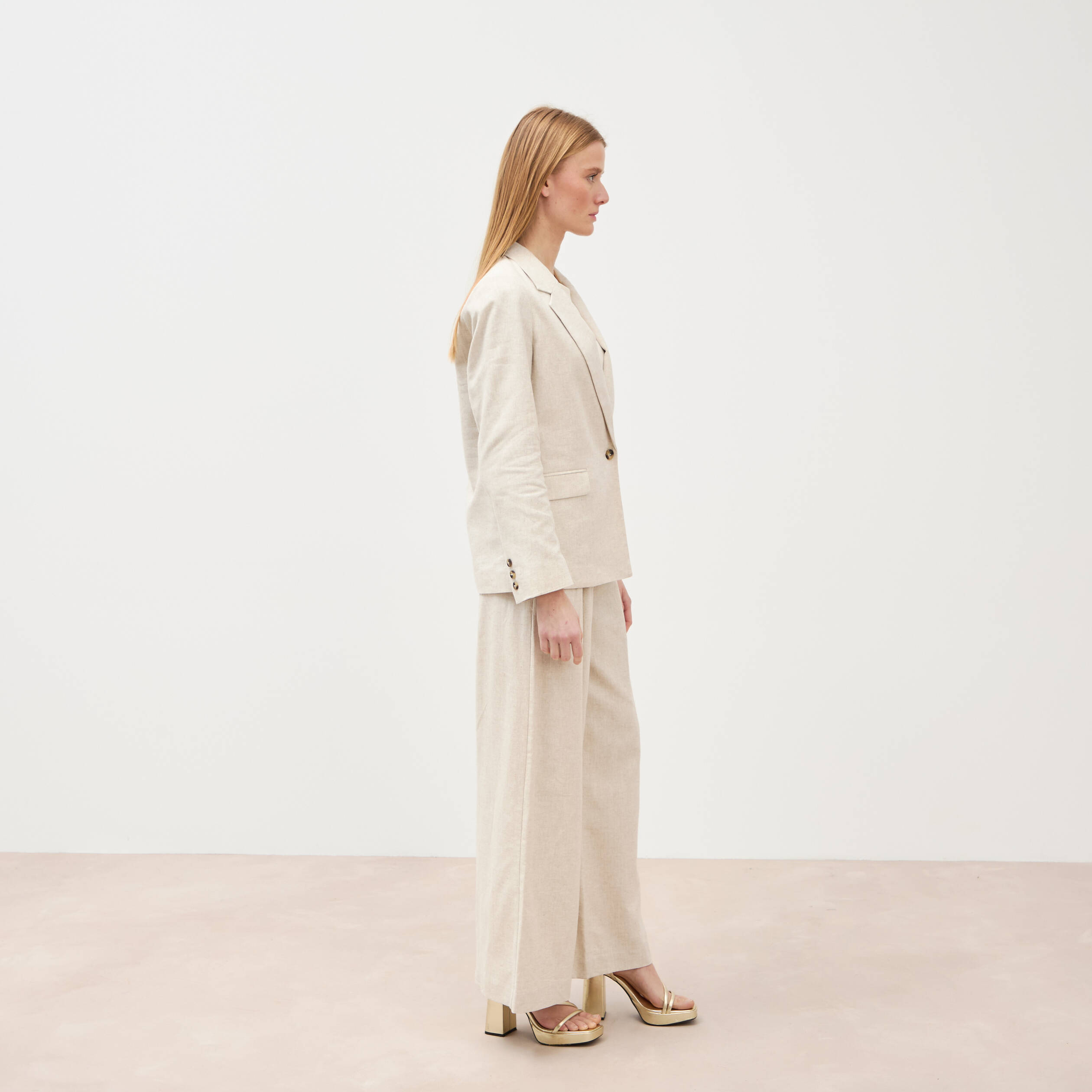 Blazer manches longues col tailleur sable femme