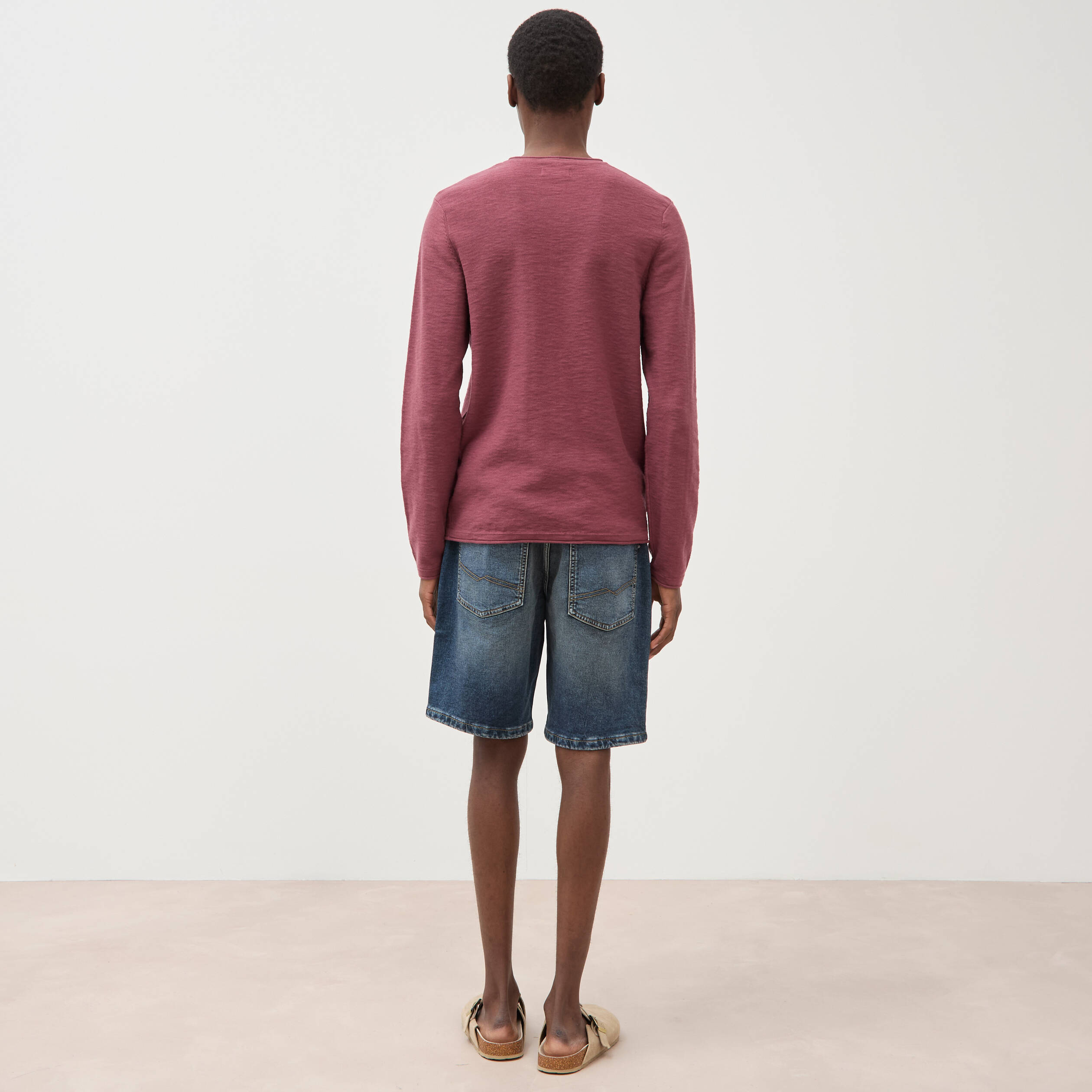 Pull manches longues vieux rose homme