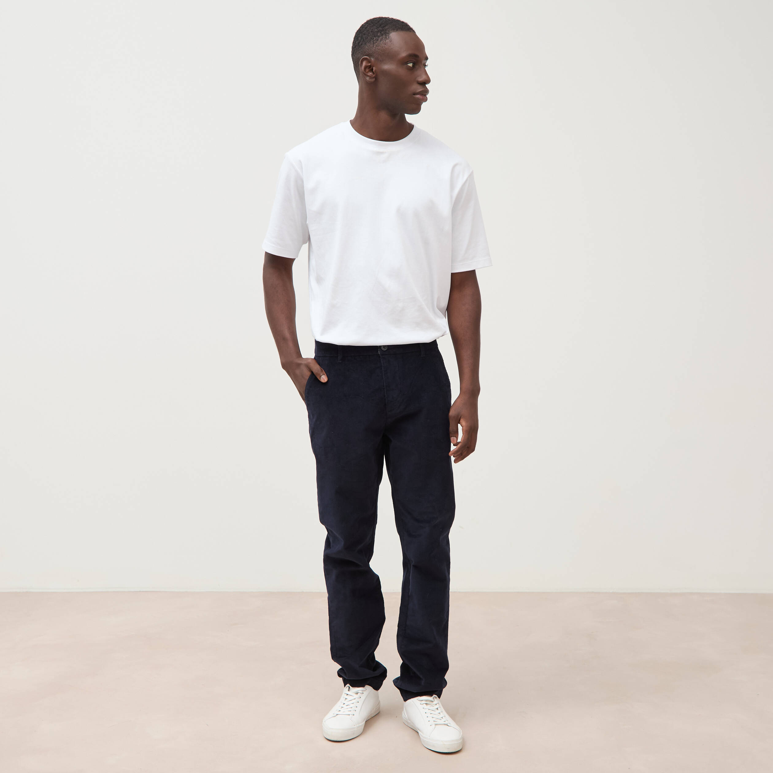 Pantalon straight velours longueur 32 bleu marine homme