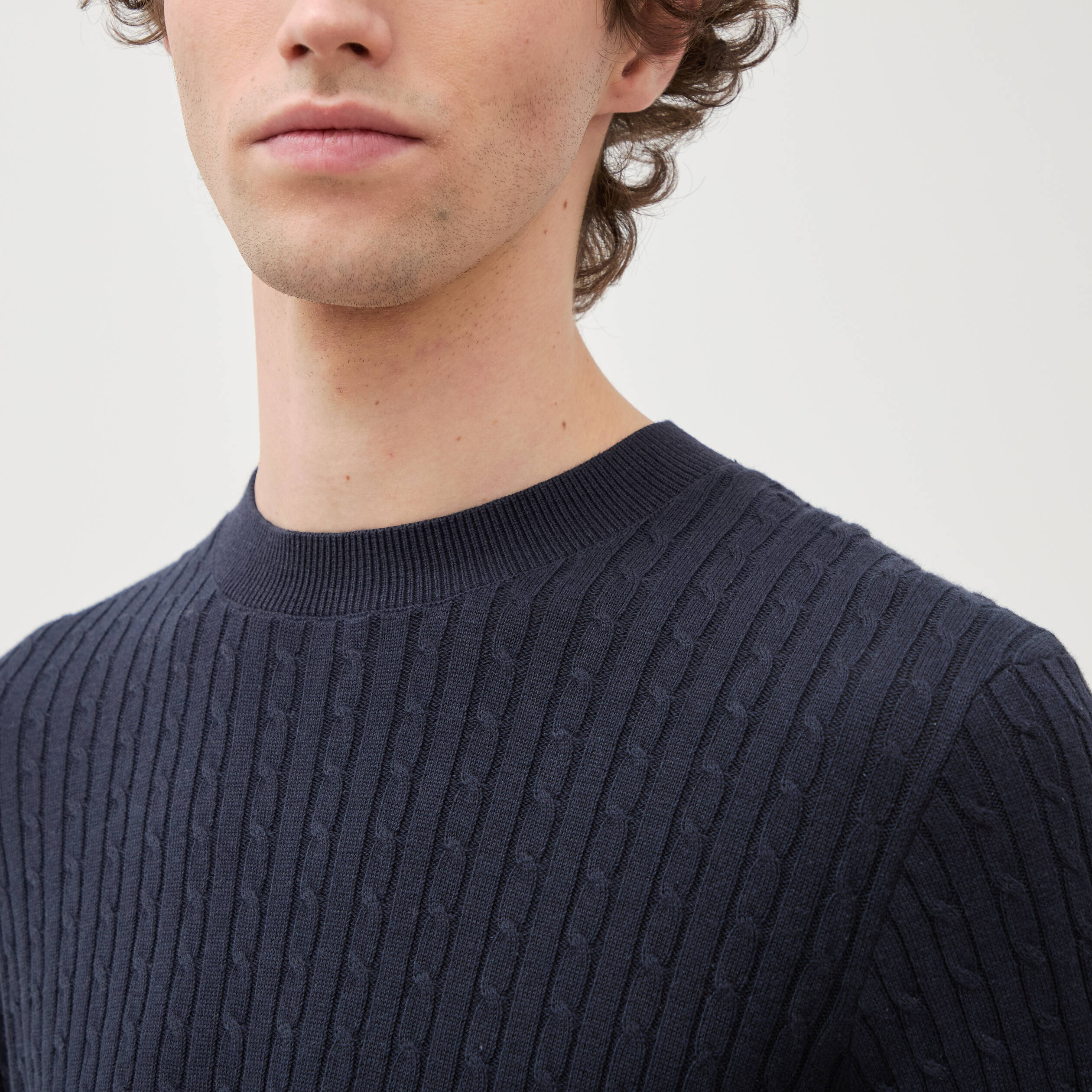 Pull col rond bleu marine homme