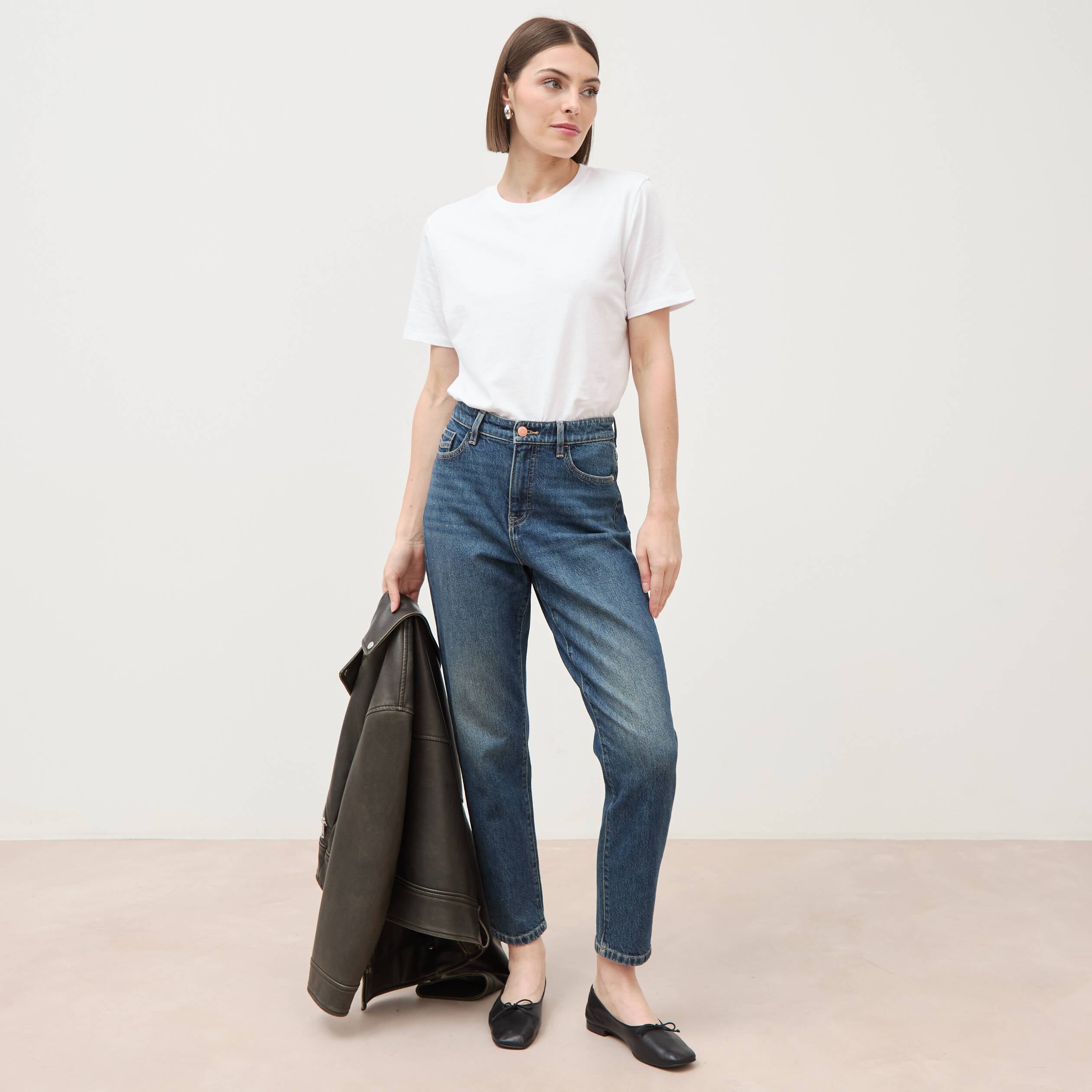 Jeans mom 7/8&egrave;me bleu femme