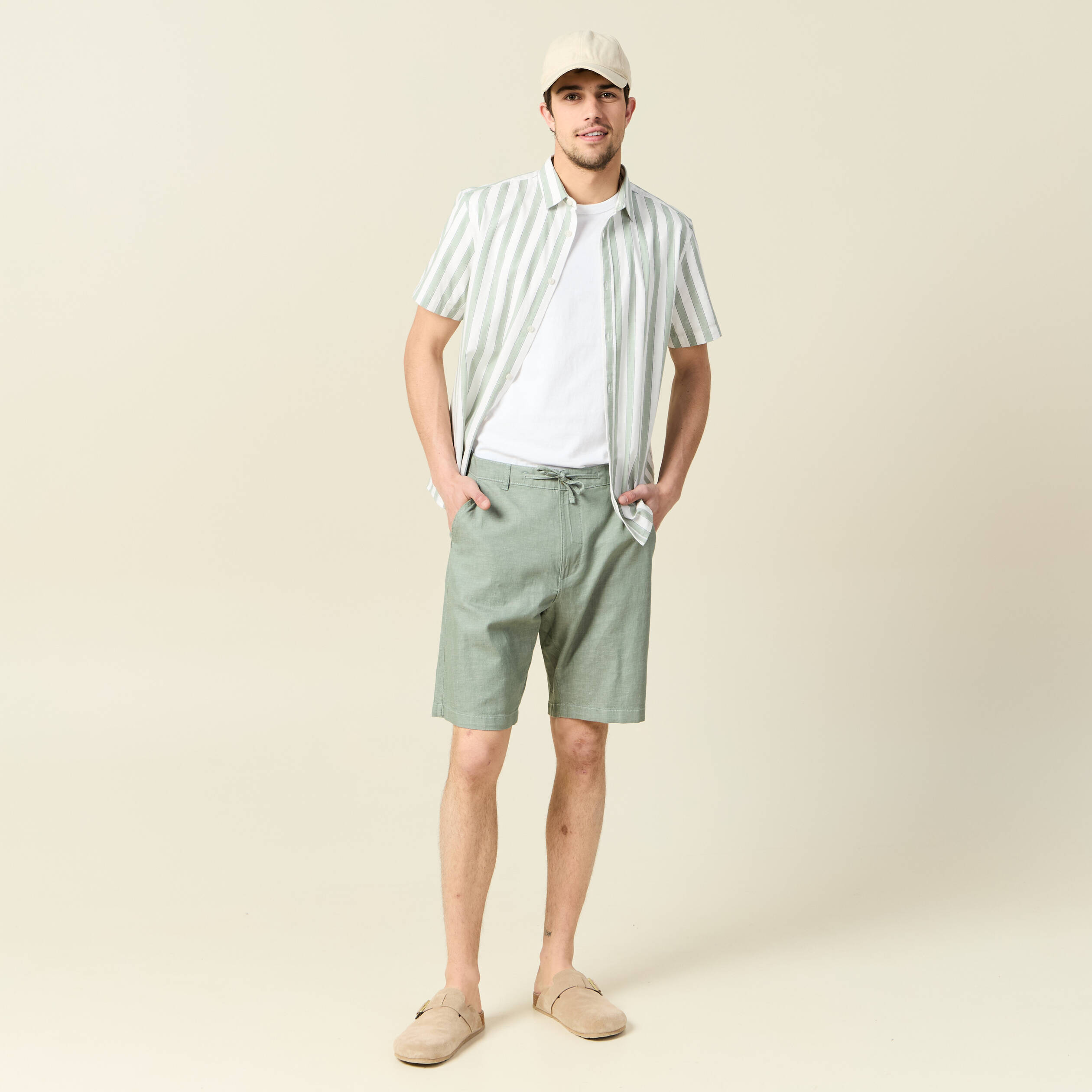 bermuda droit vert olive homme Bermuda droit vert olive homme