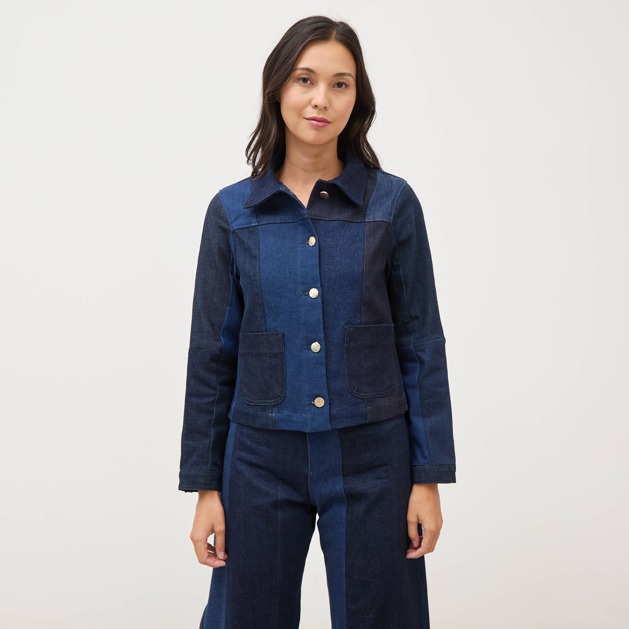 Veste droite en jeans manches longues denim stone femme