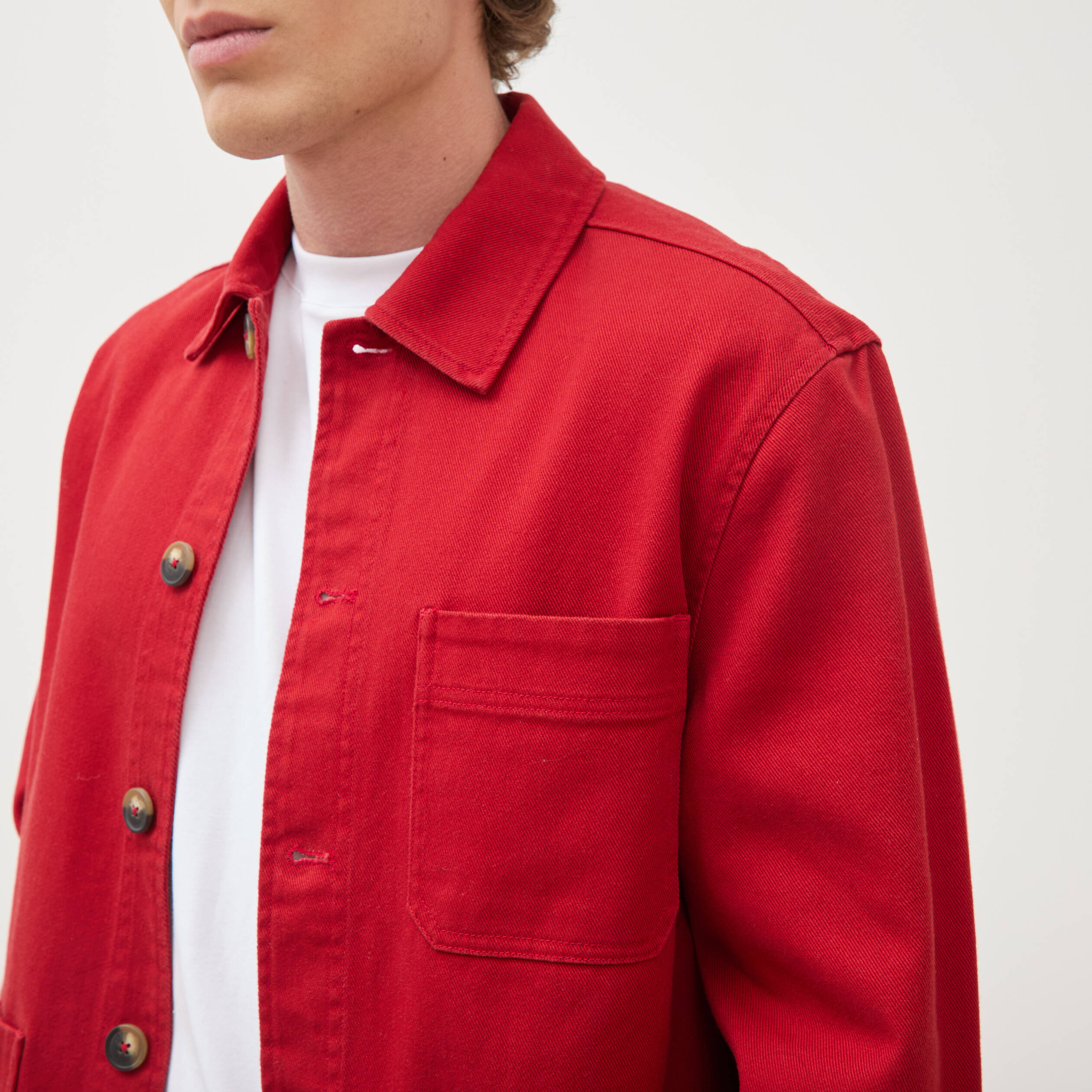 Surchemise droite en coton rouge fonc&eacute; homme