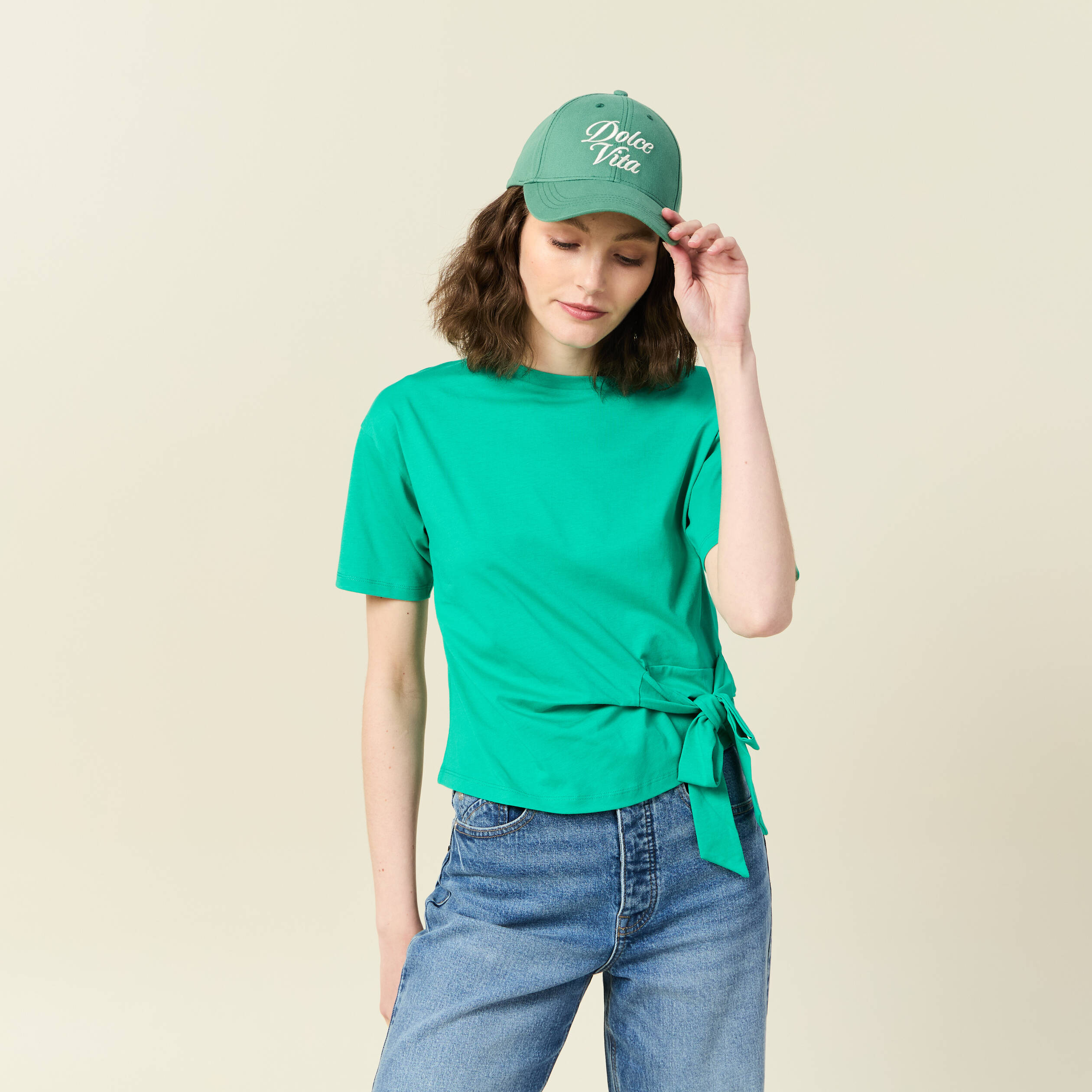 t shirt manches courtes noeud vert femme T-shirt manches courtes noeud vert femme