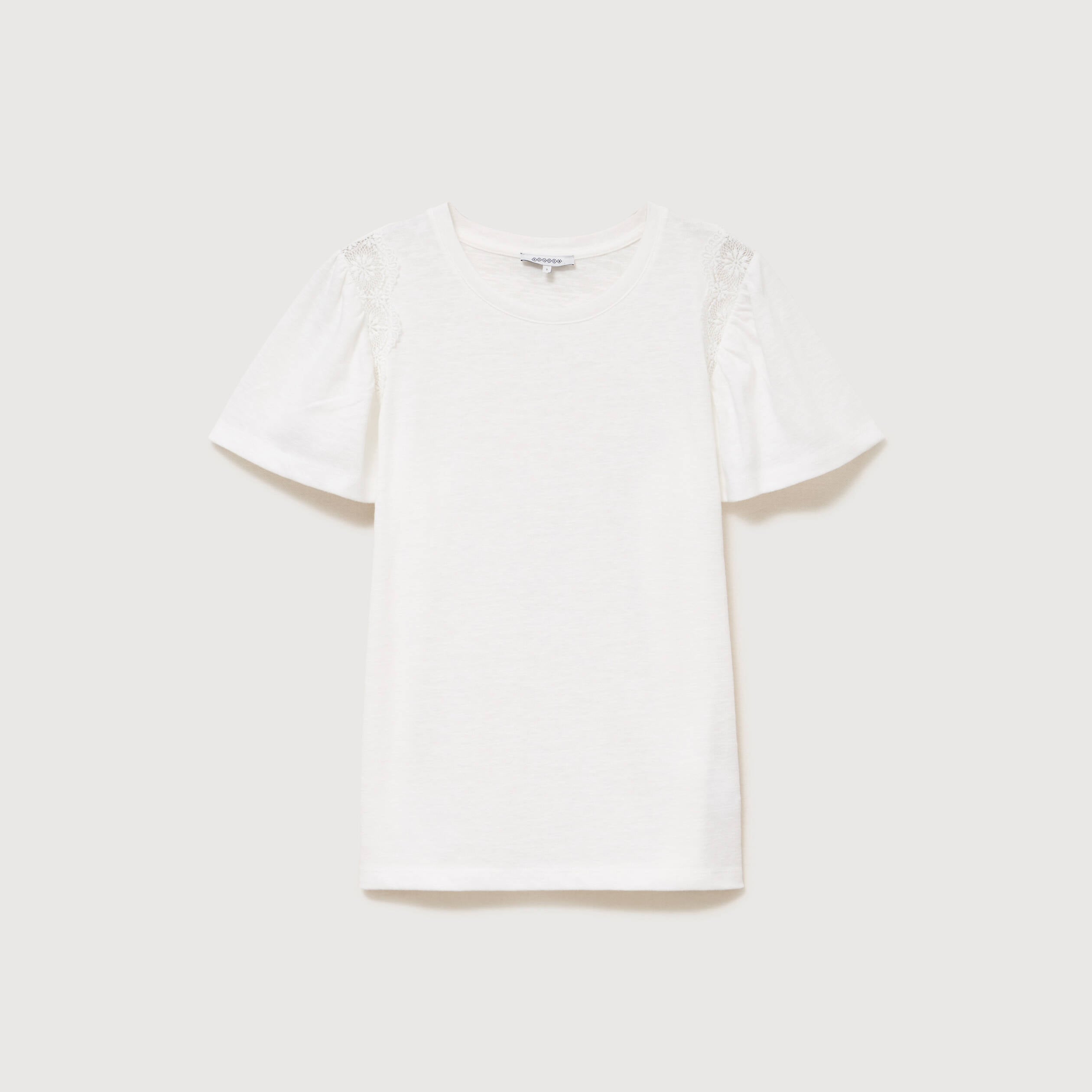 T-shirt droit col rond manches courtes ecru femme