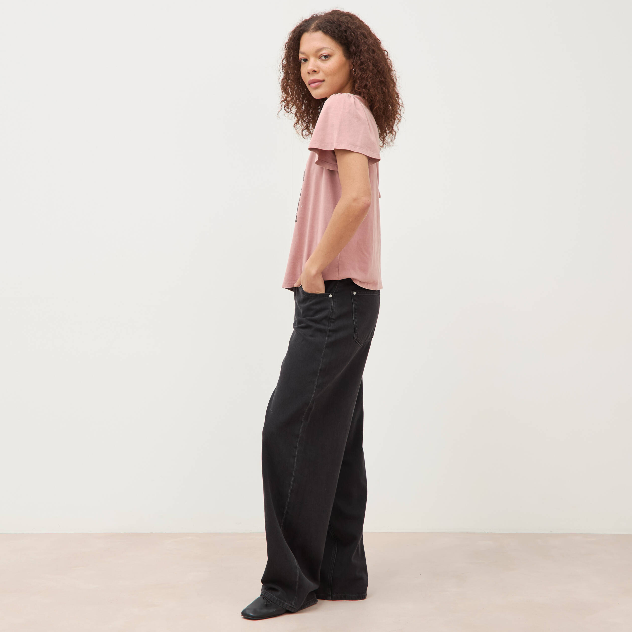 T-shirt col rond manches courtes vieux rose femme