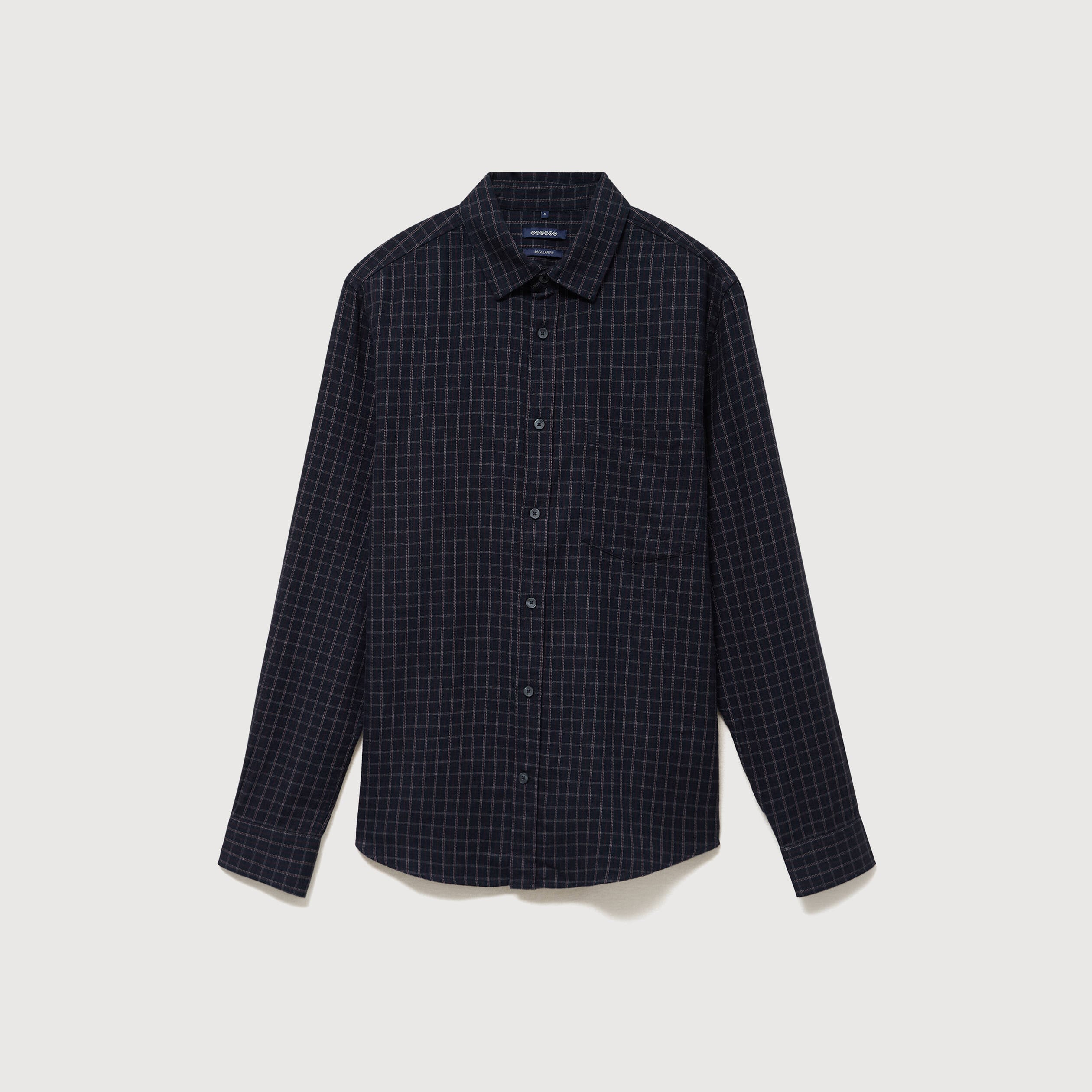 Chemise manches longues en coton bleu marine homme