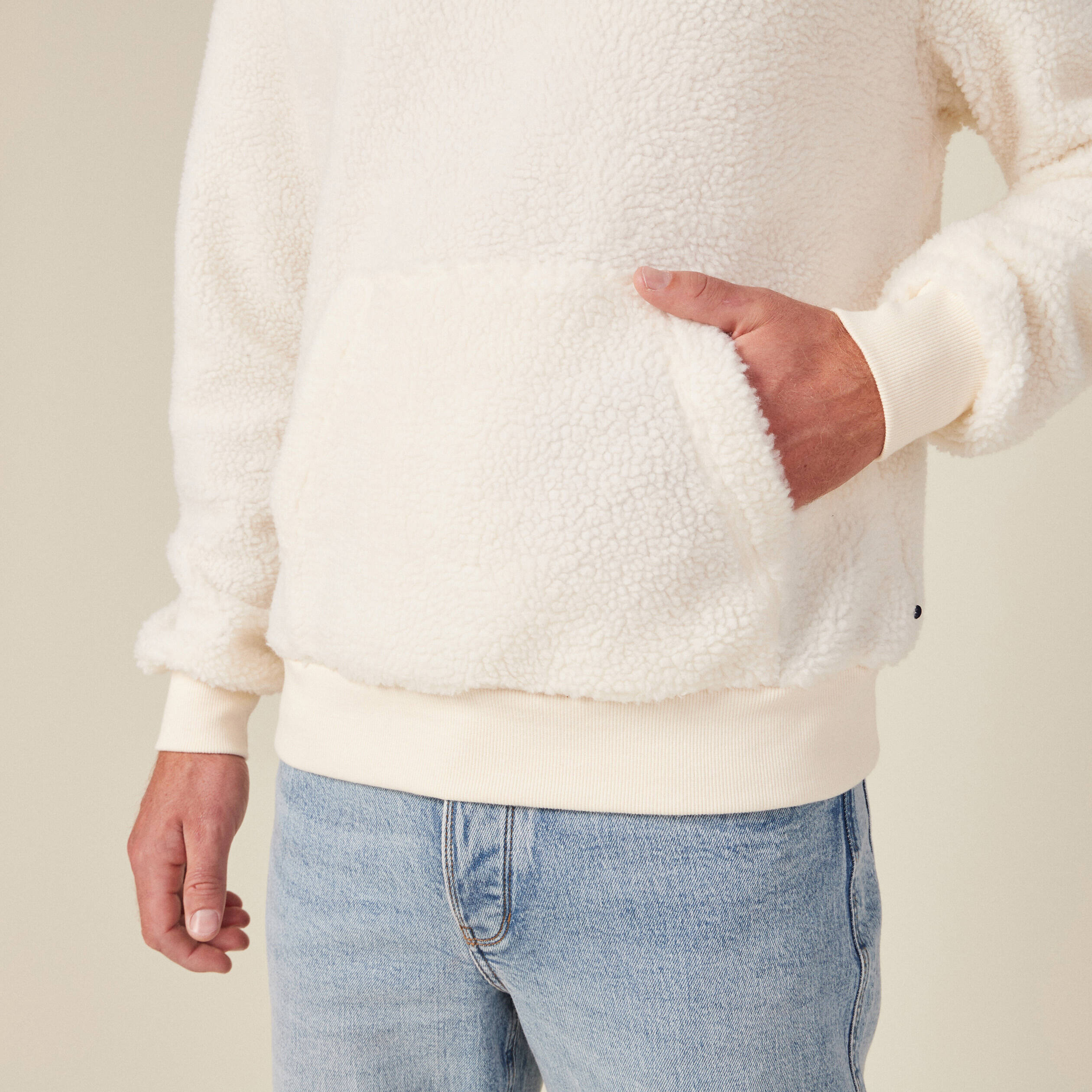 sweat a capuche sherpa ecru homme Sweat à capuche sherpa ecru homme