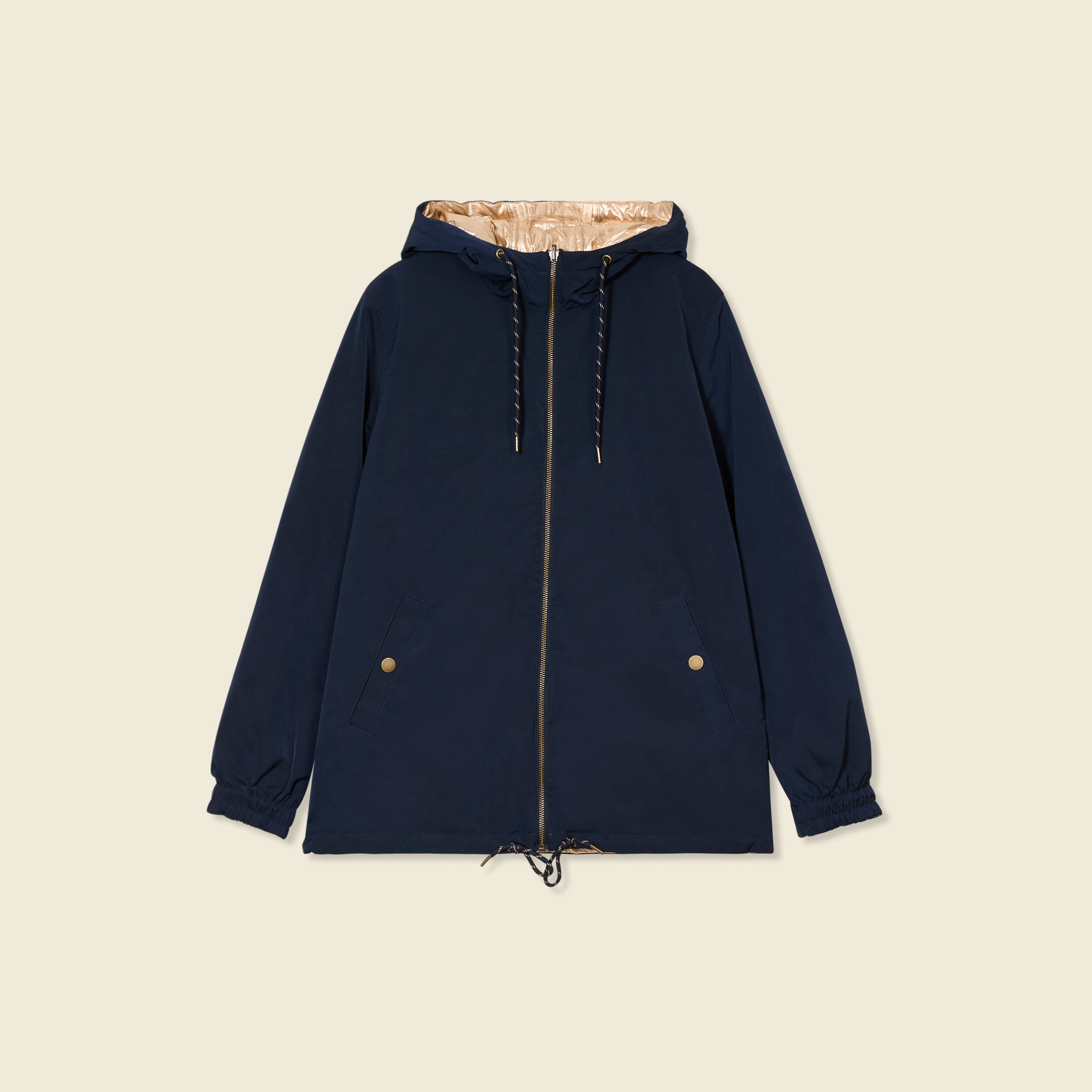 Parka r&eacute;versible &agrave; capuche bleu marine femme