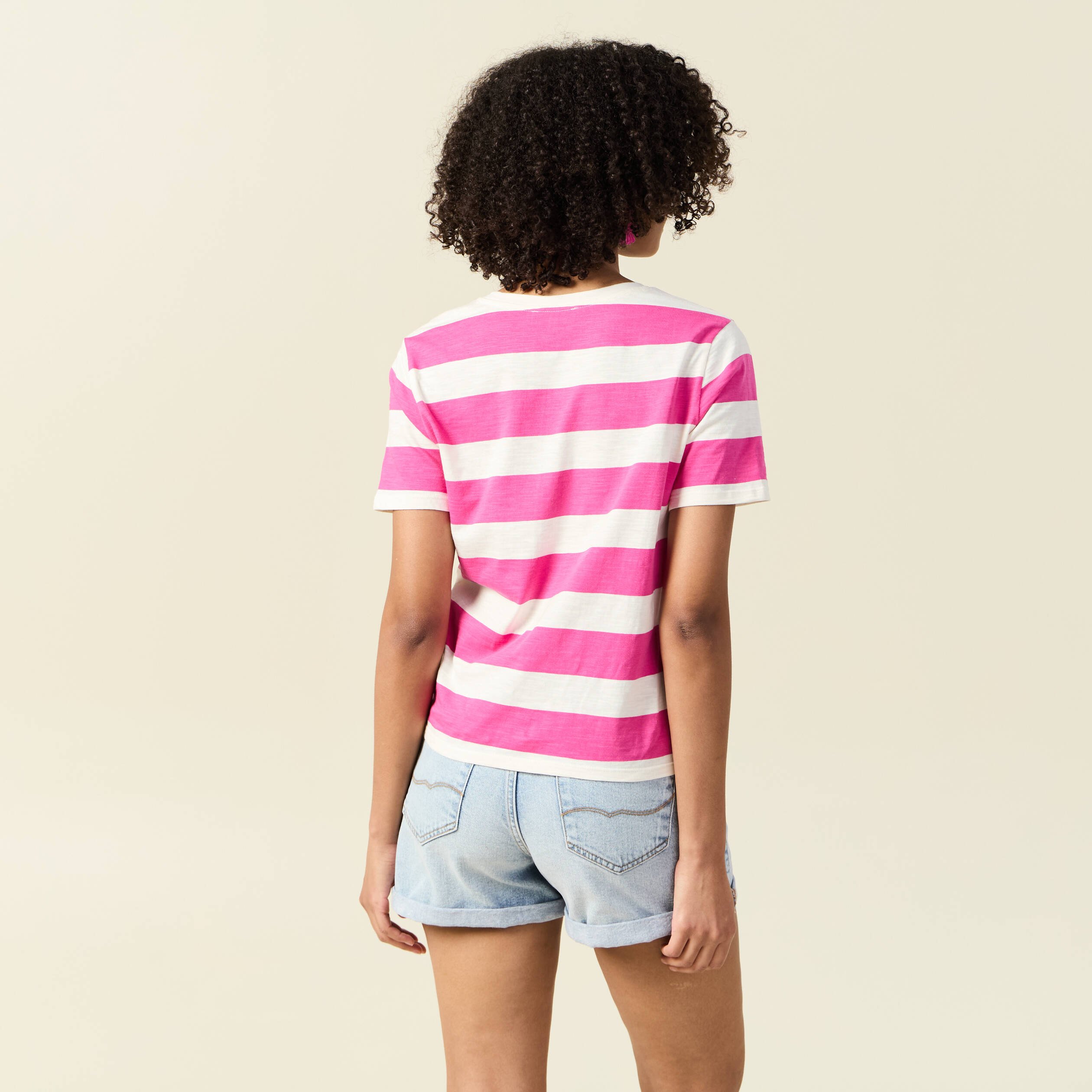 t shirt manches courtes rose framboise femme T-shirt manches courtes rose framboise femme