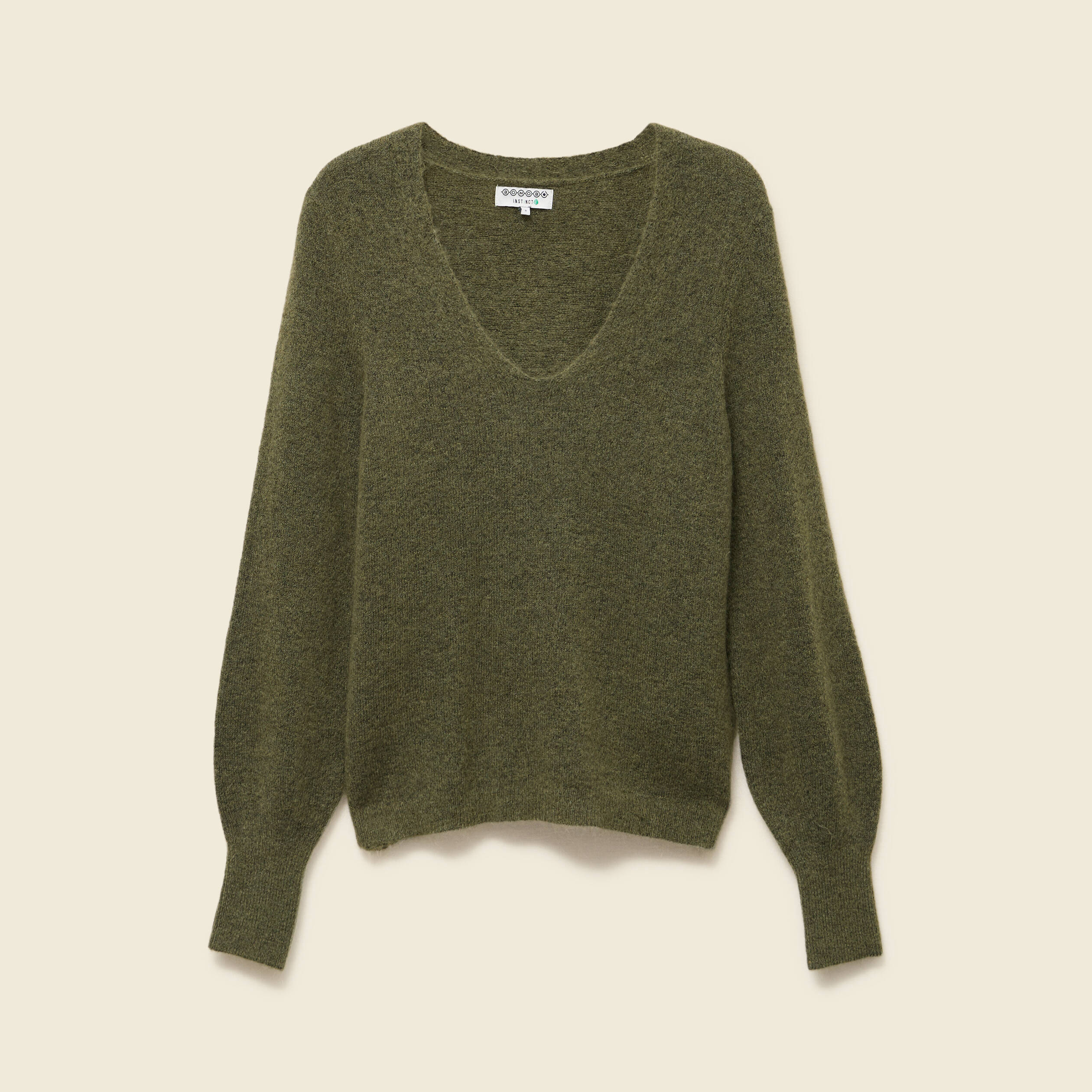Pull col V manches longues vert kaki femme Bonobo