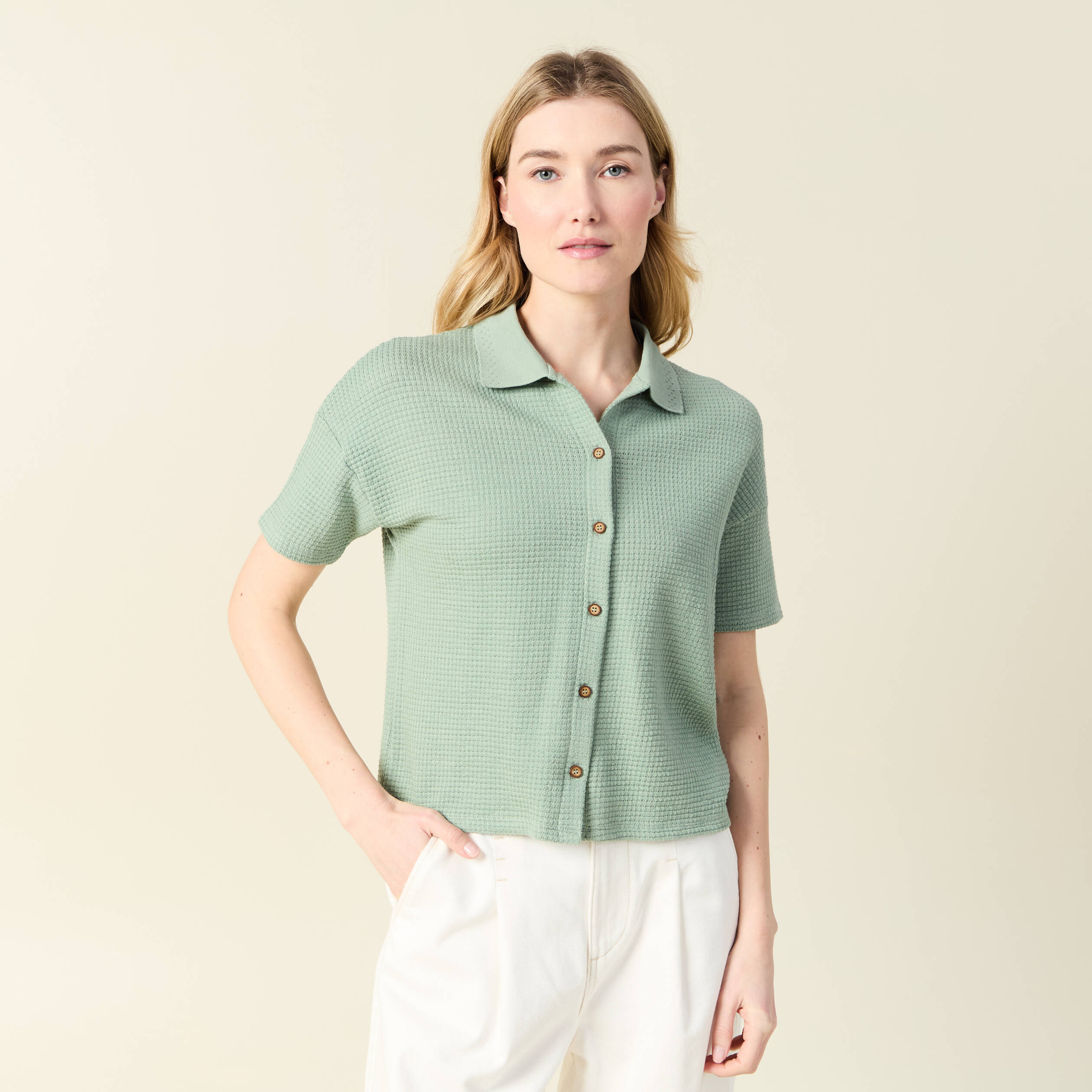 polo en maille vert kaki femme Polo en maille vert kaki femme