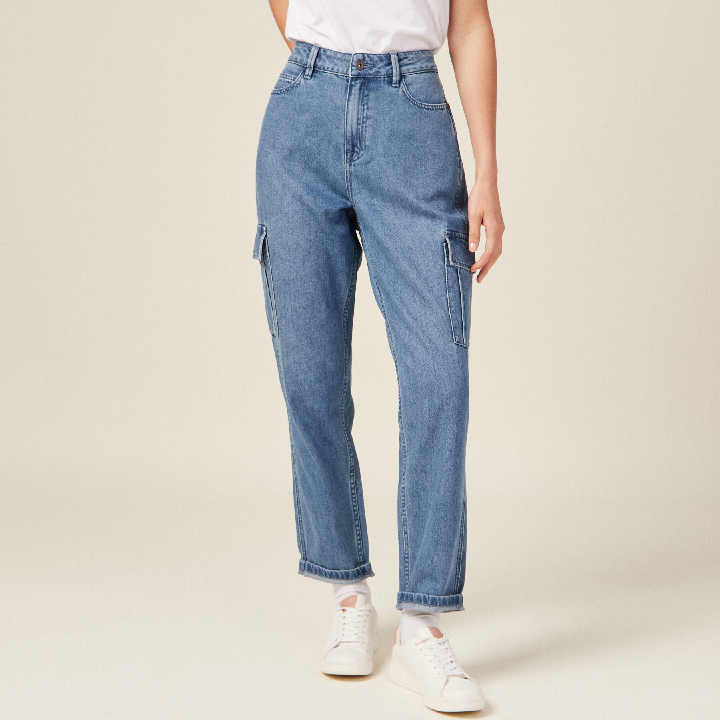 Jean cargo taille top haute femme
