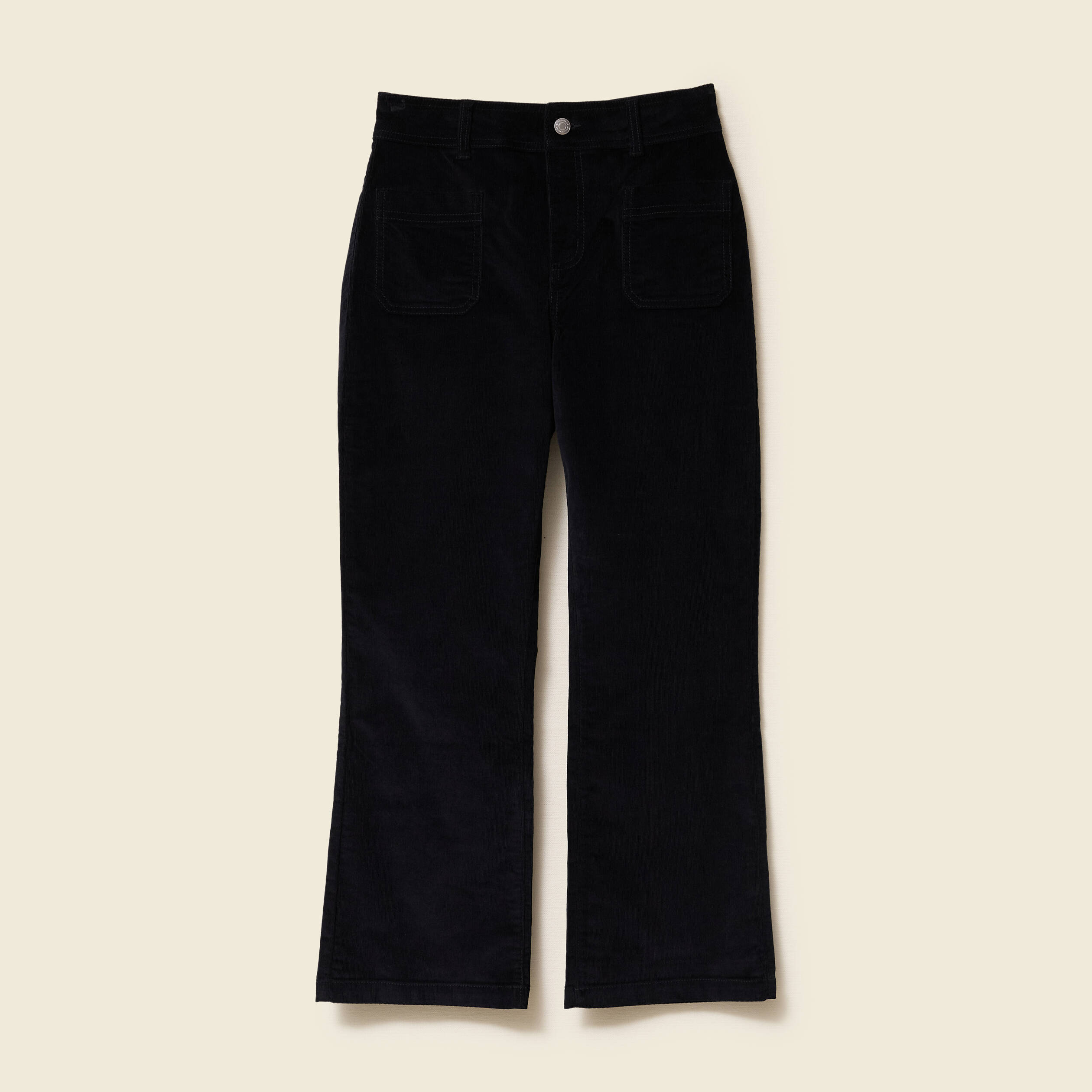 Pantalon bootcut cropped taille haute noir femme
