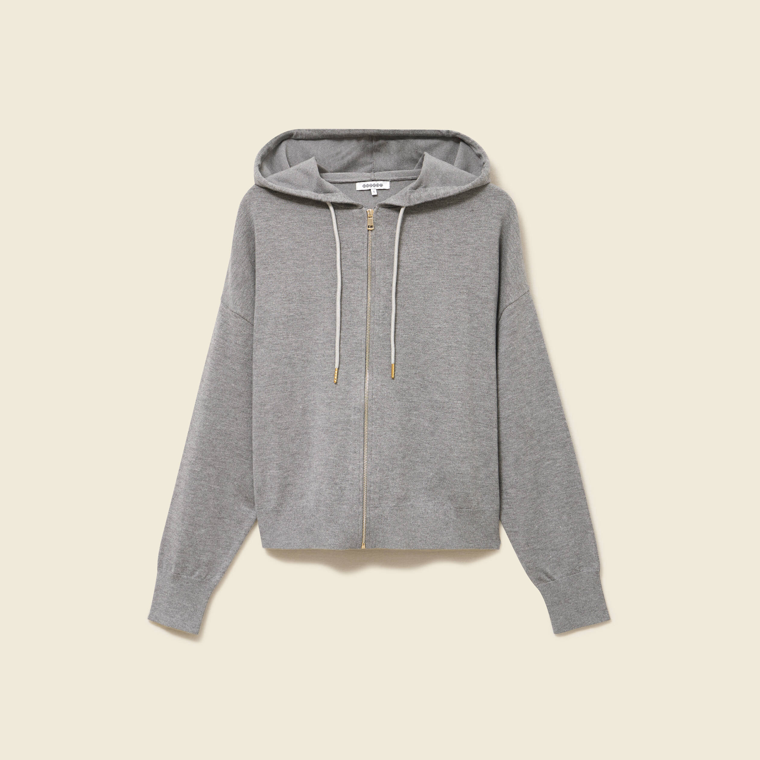 Gilet droit court &agrave; capuche gris clair femme