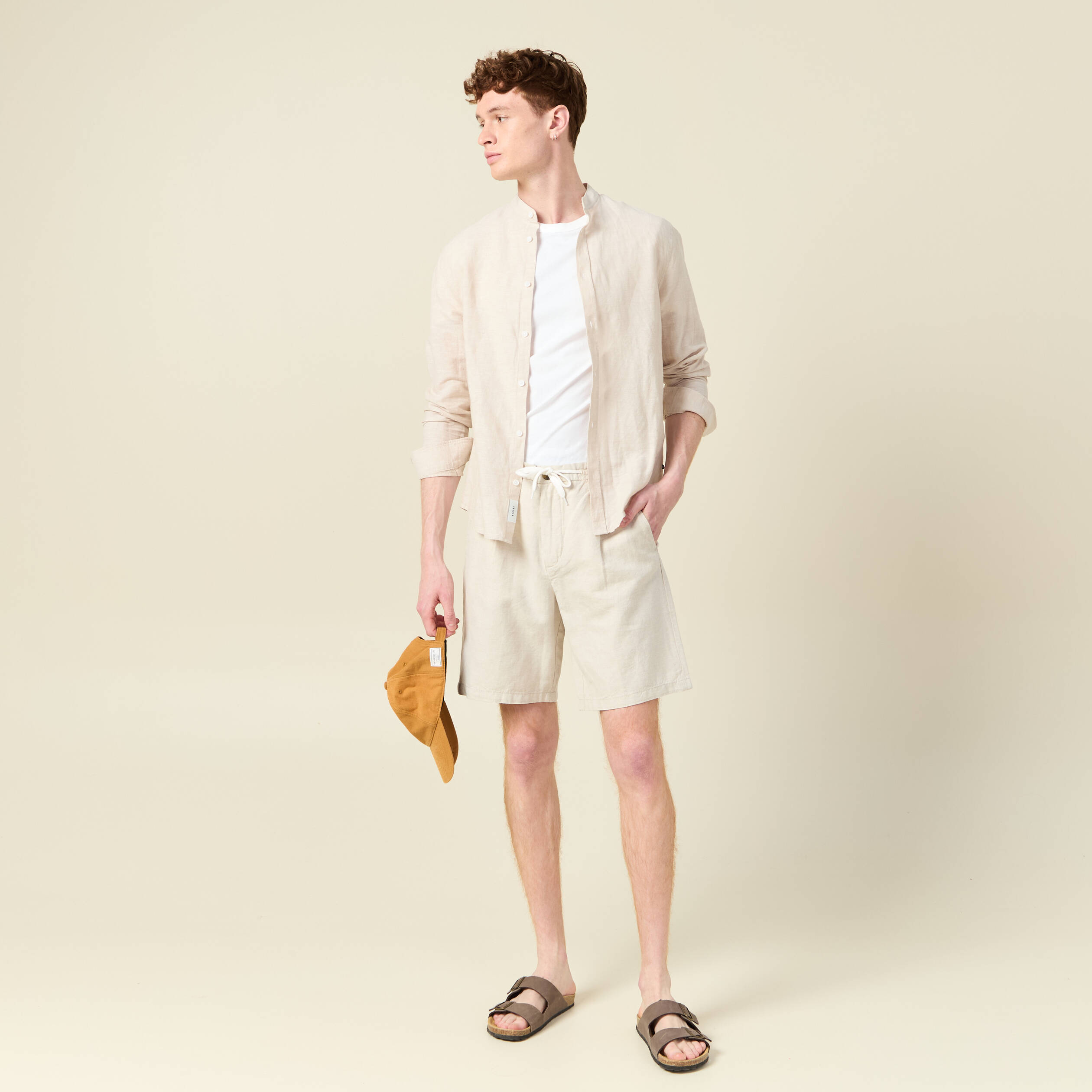 bermuda droite a coulisse beige homme Bermuda droite à coulisse beige homme