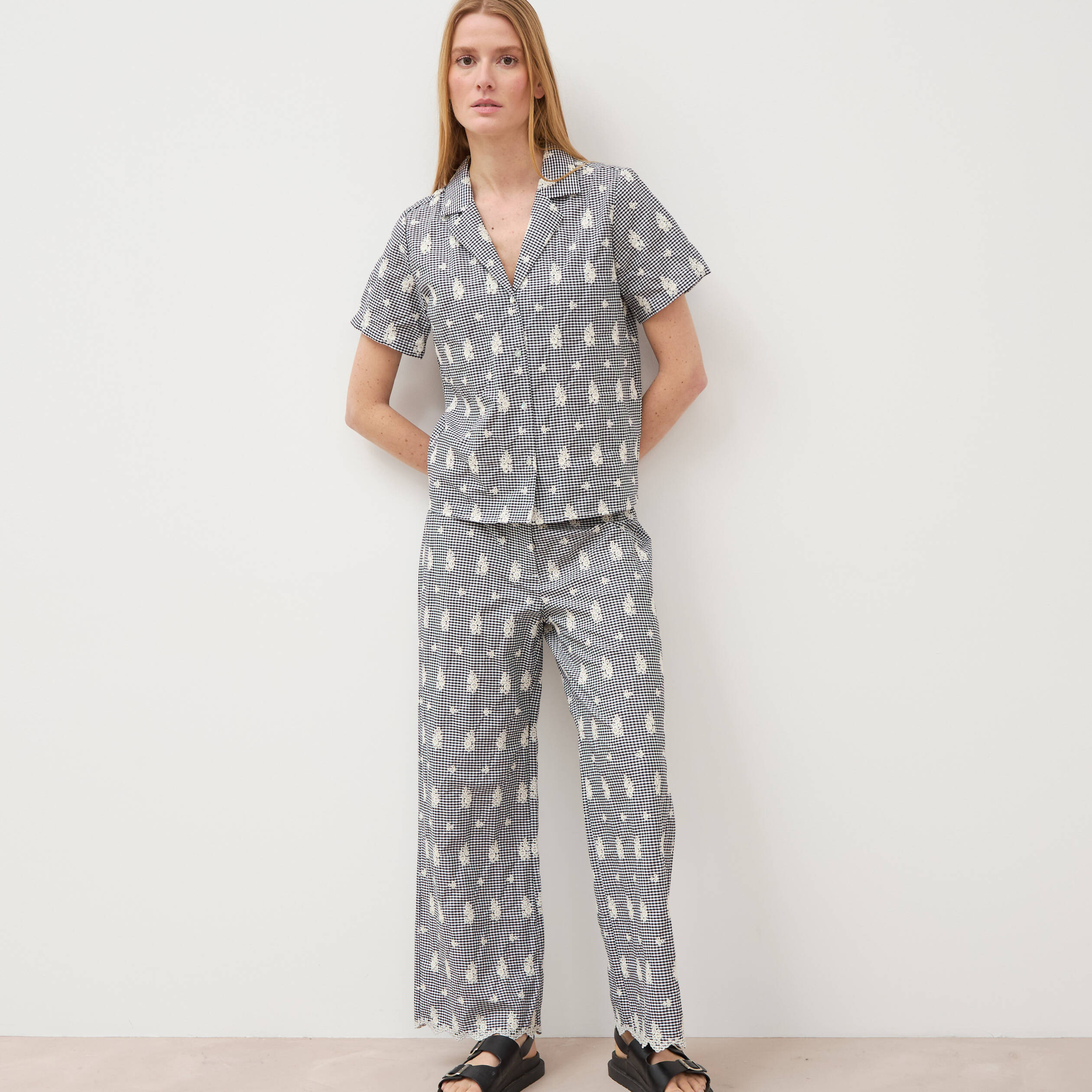 Pantalon loose longueur 3/4 en coton ecru femme
