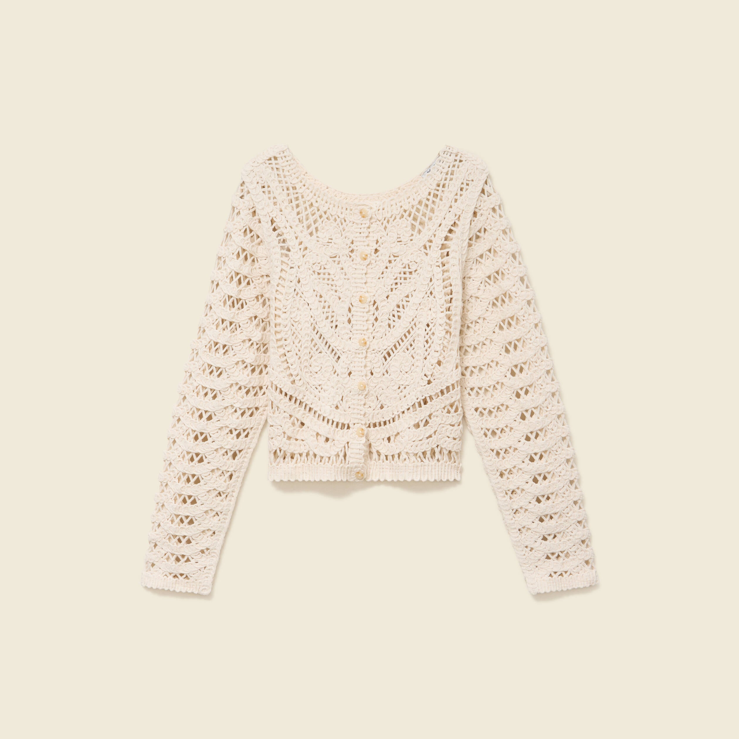 Cardigan droit court manches longues ecru femme