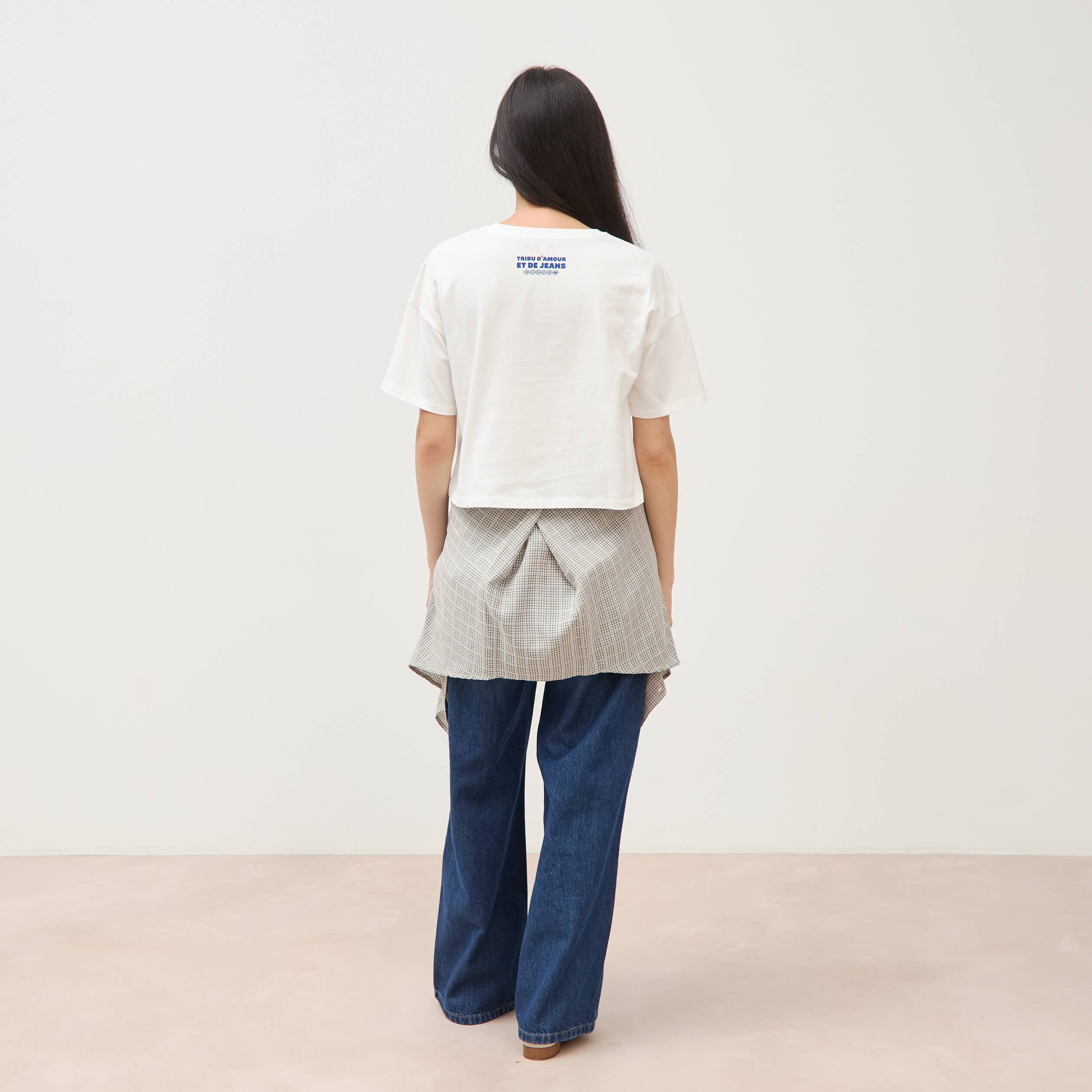 T-shirt droit cropped manches coude ecru femme