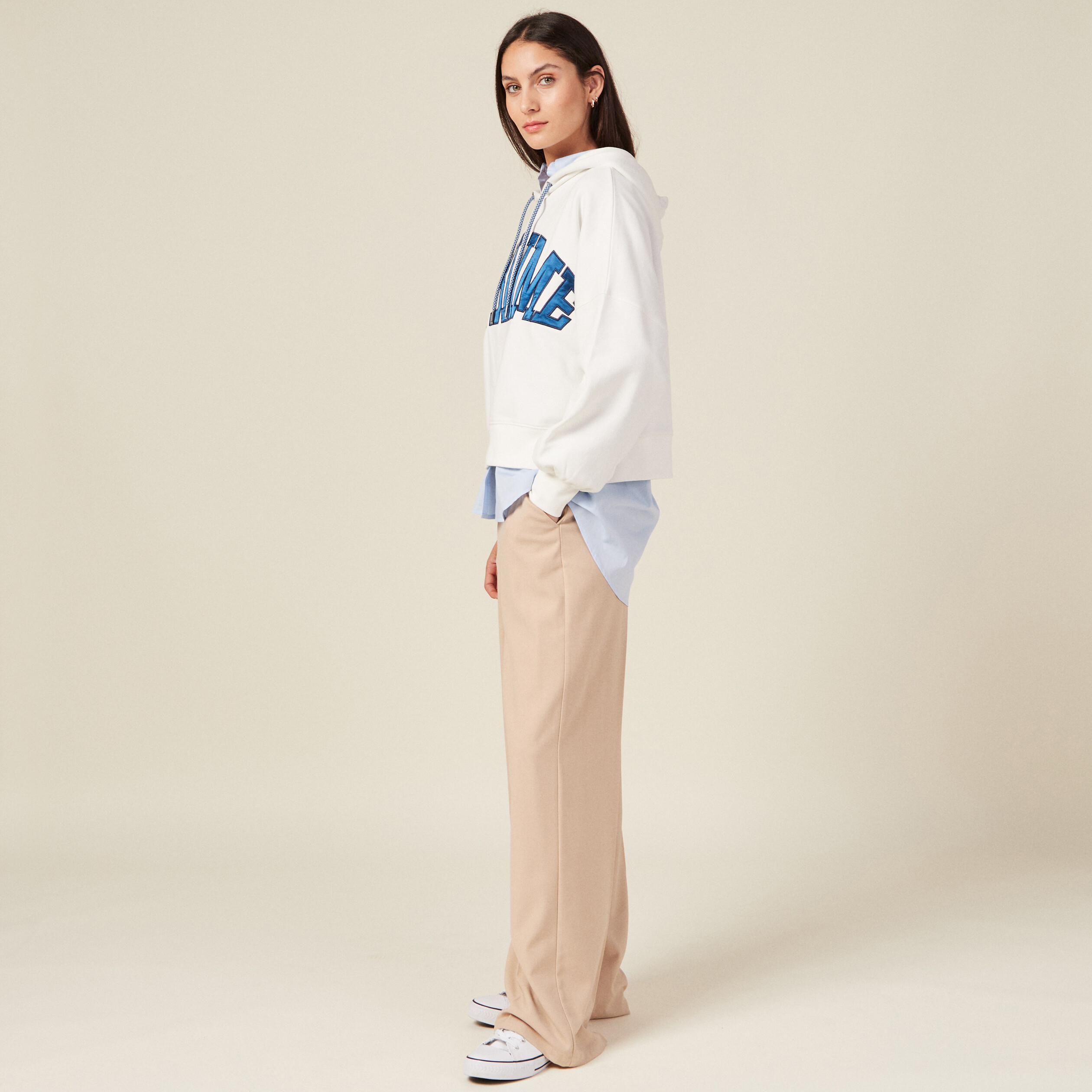 Sweat capuche ecru femme