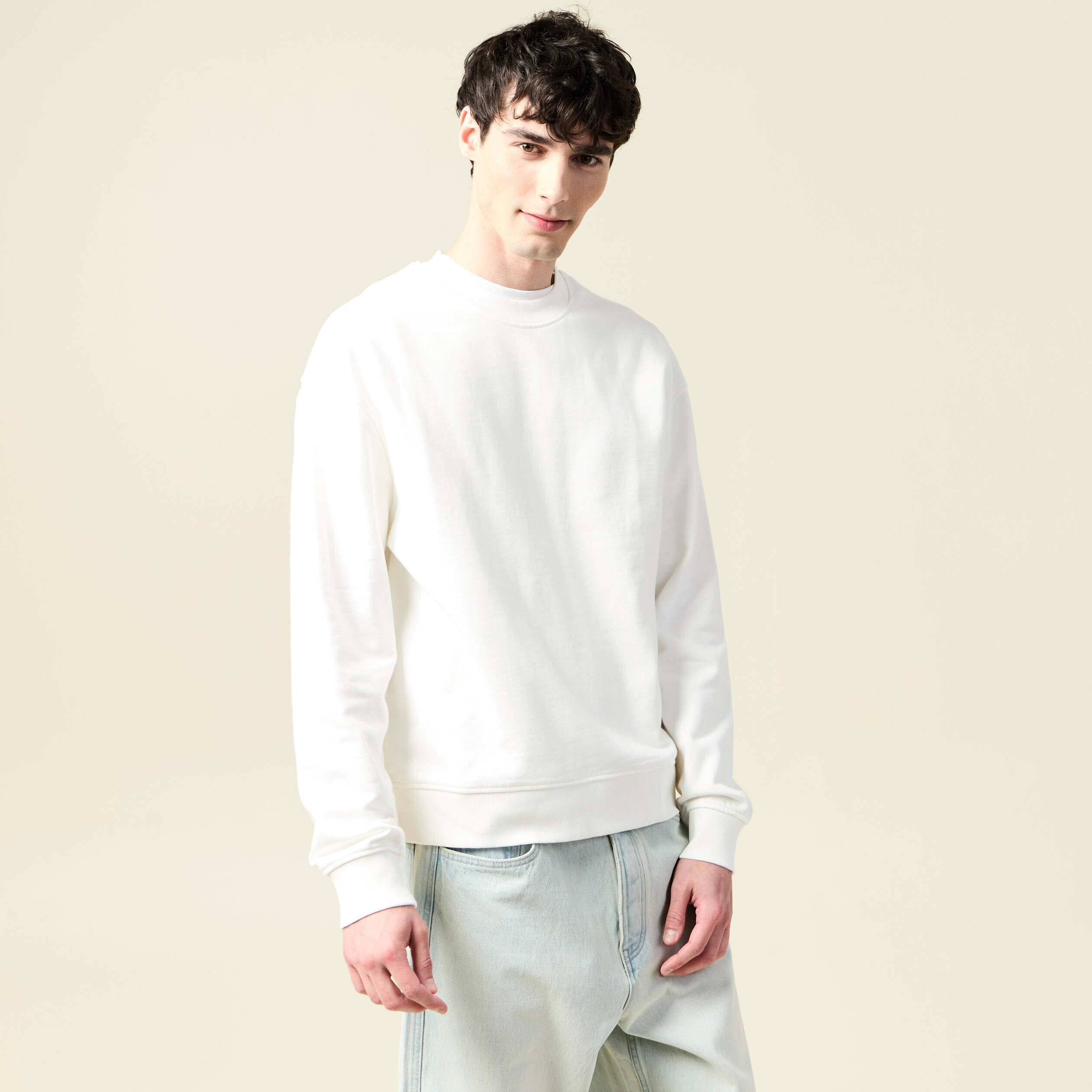 sweat col rond manches longues en coton ecru homme Sweat col rond manches longues en coton ecru homme