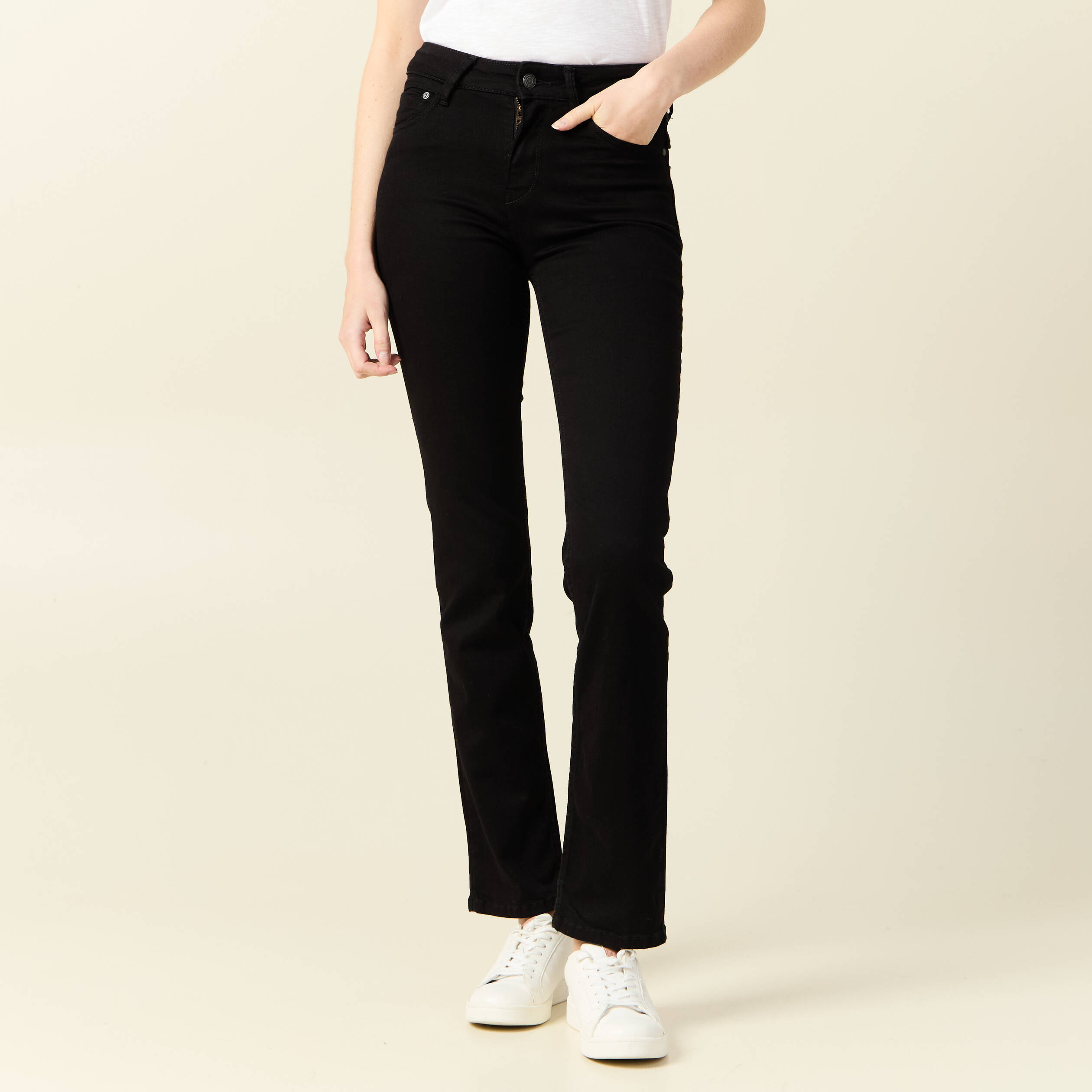 Jeans Demi regular taille haute denim noir femme Bonobo