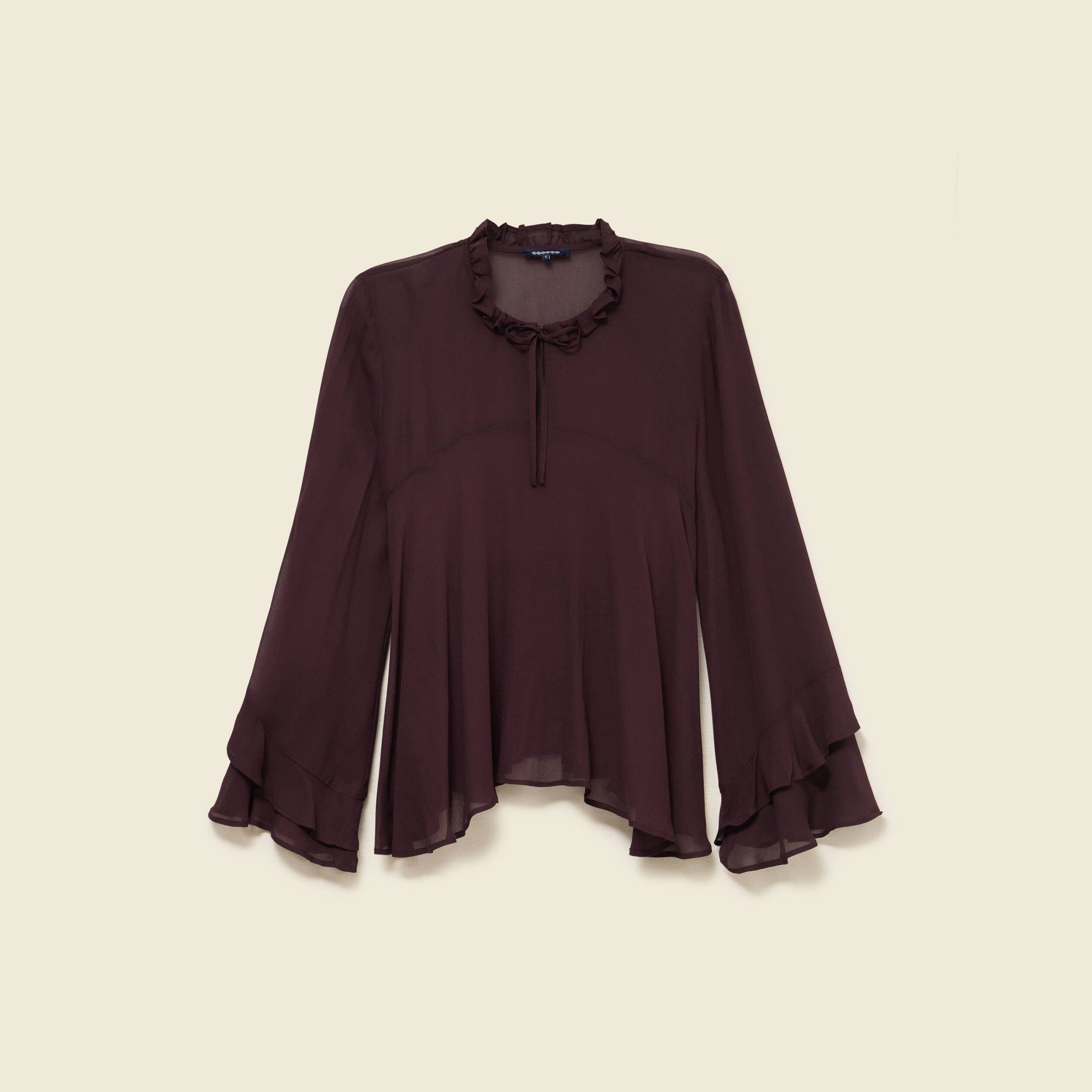 Blouse manches longues col ras de cou marron fonc&eacute; femme