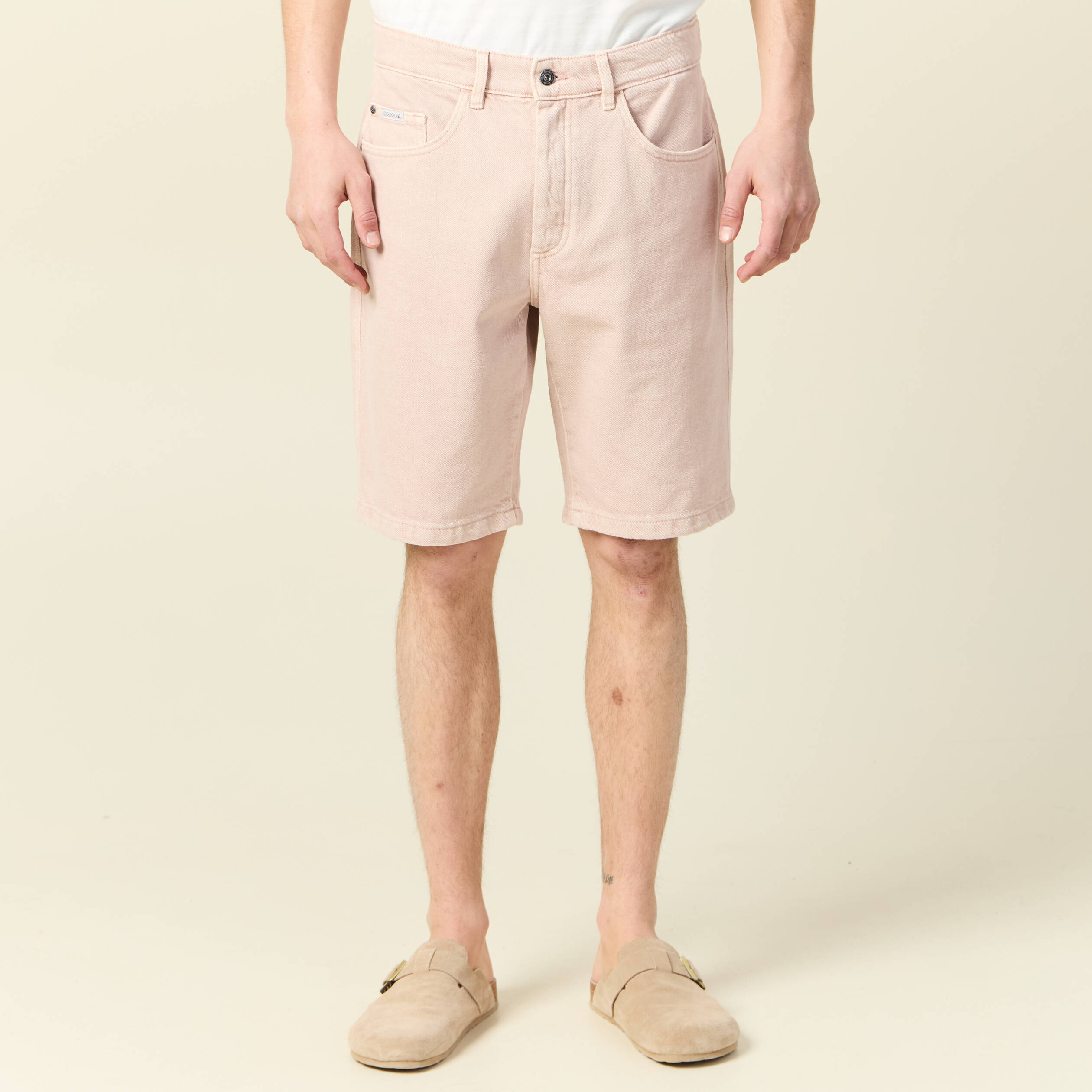 Bermuda droit en jean rose homme