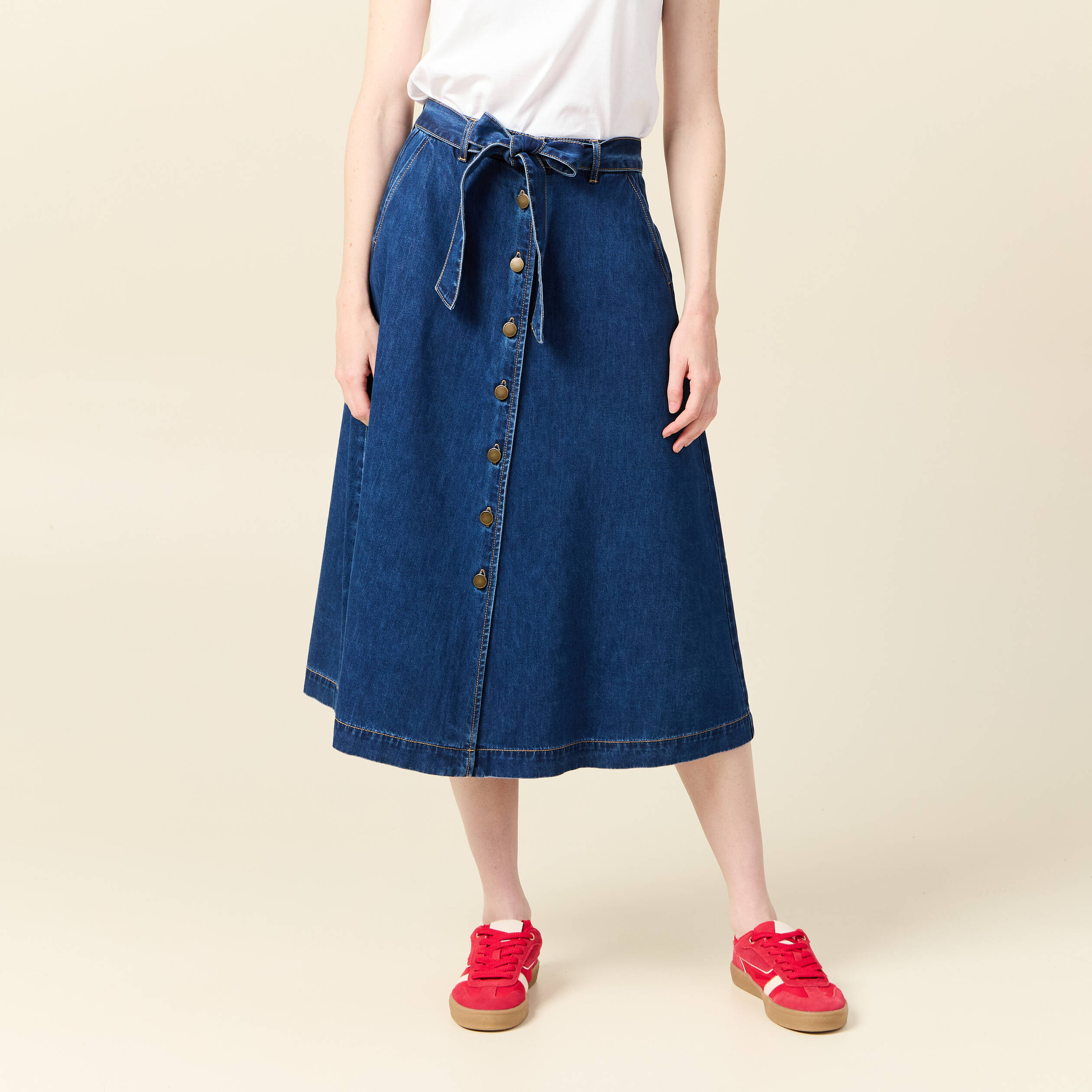 Jupe longue trapeze en jean denim stone femme Bonobo