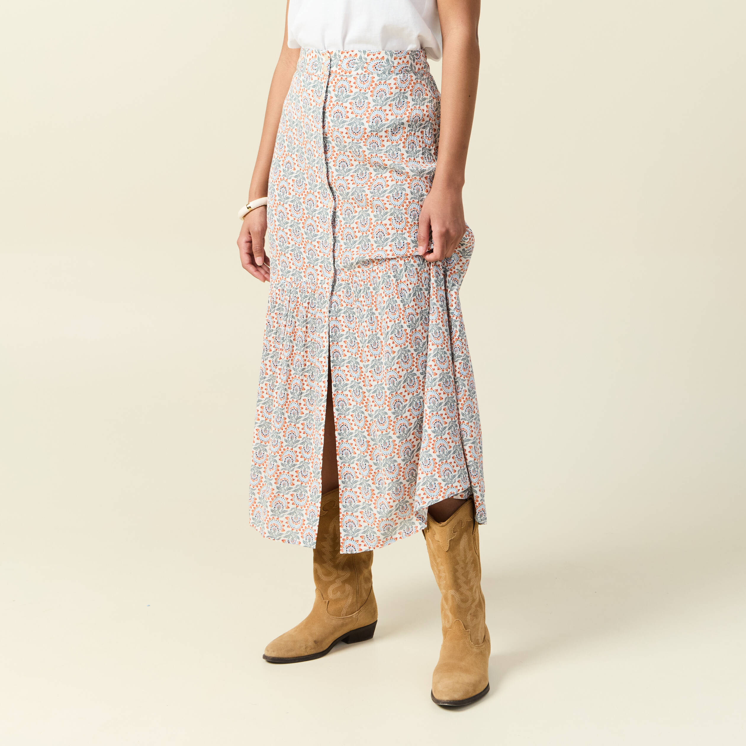 jupe longue evasee blanc femme Jupe longue évasée blanc femme