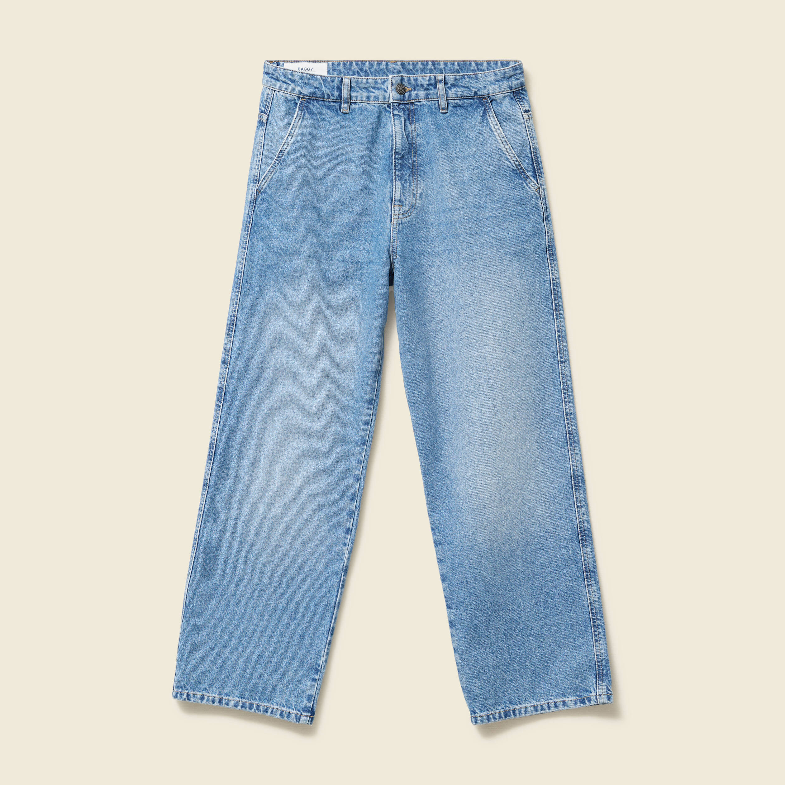 Jeans loose longueur 32 en coton denim bleach homme